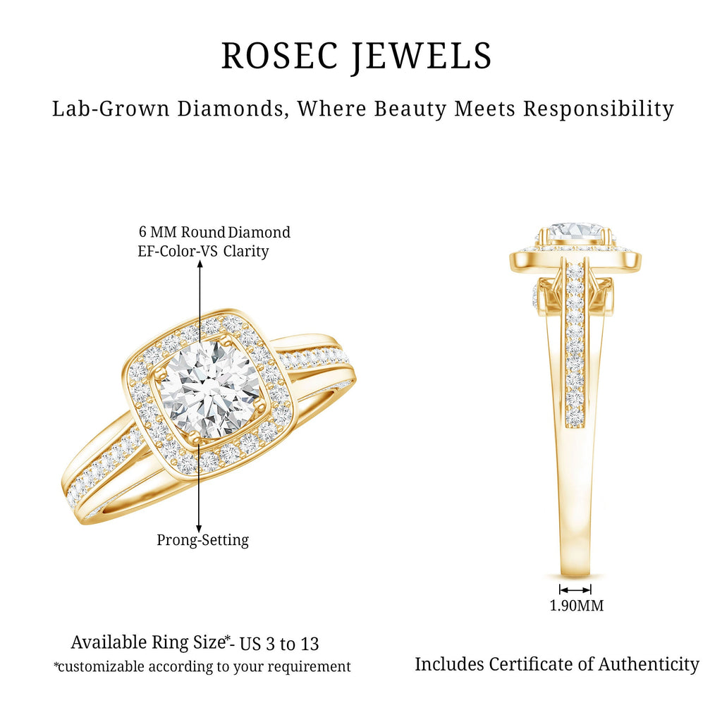 Certified 6 MM Lab Grown Diamond Halo Engagement Ring