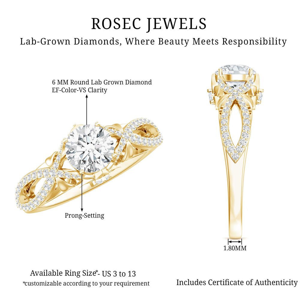 Certified 0.9 Carat Lab Grown Diamond Crossover Engagement Ring