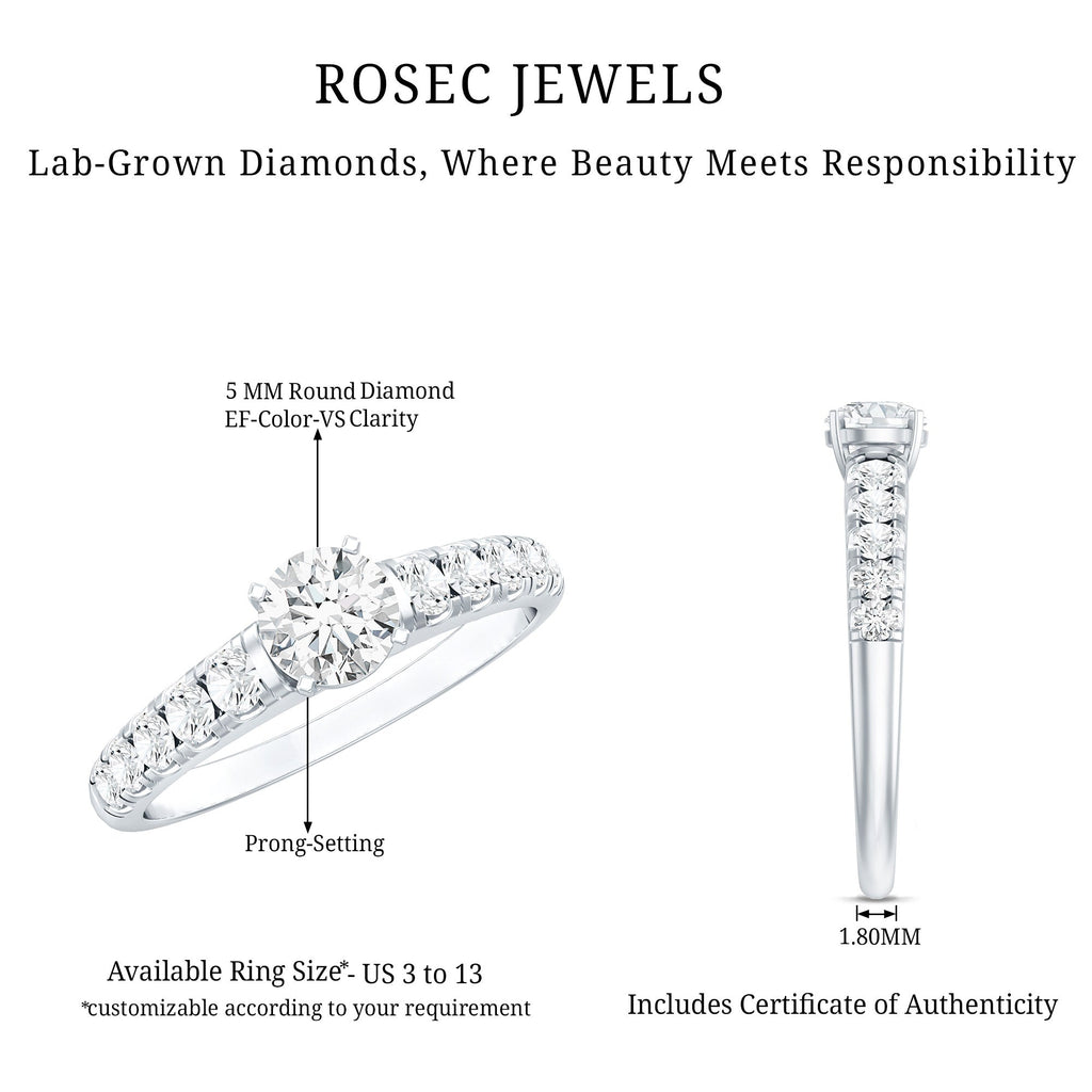 Lab Grown Diamond Classic Engagement Ring With Side Stones