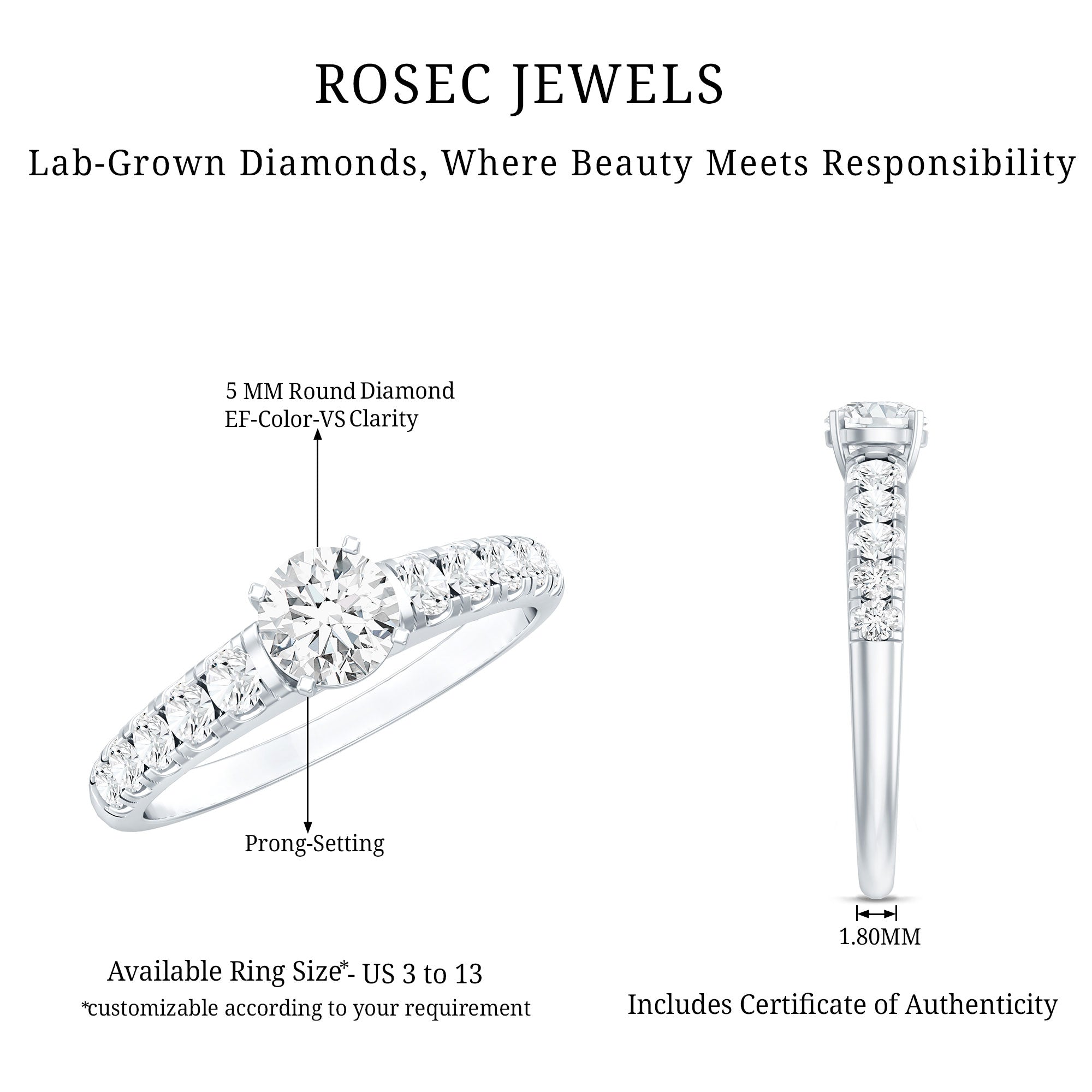 Lab Grown Diamond Classic Engagement Ring With Side Stones
