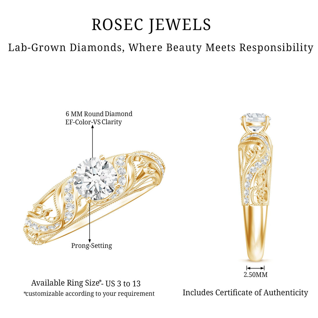 Certified 6 MM Lab Grown Diamond Designer Engagement Ring