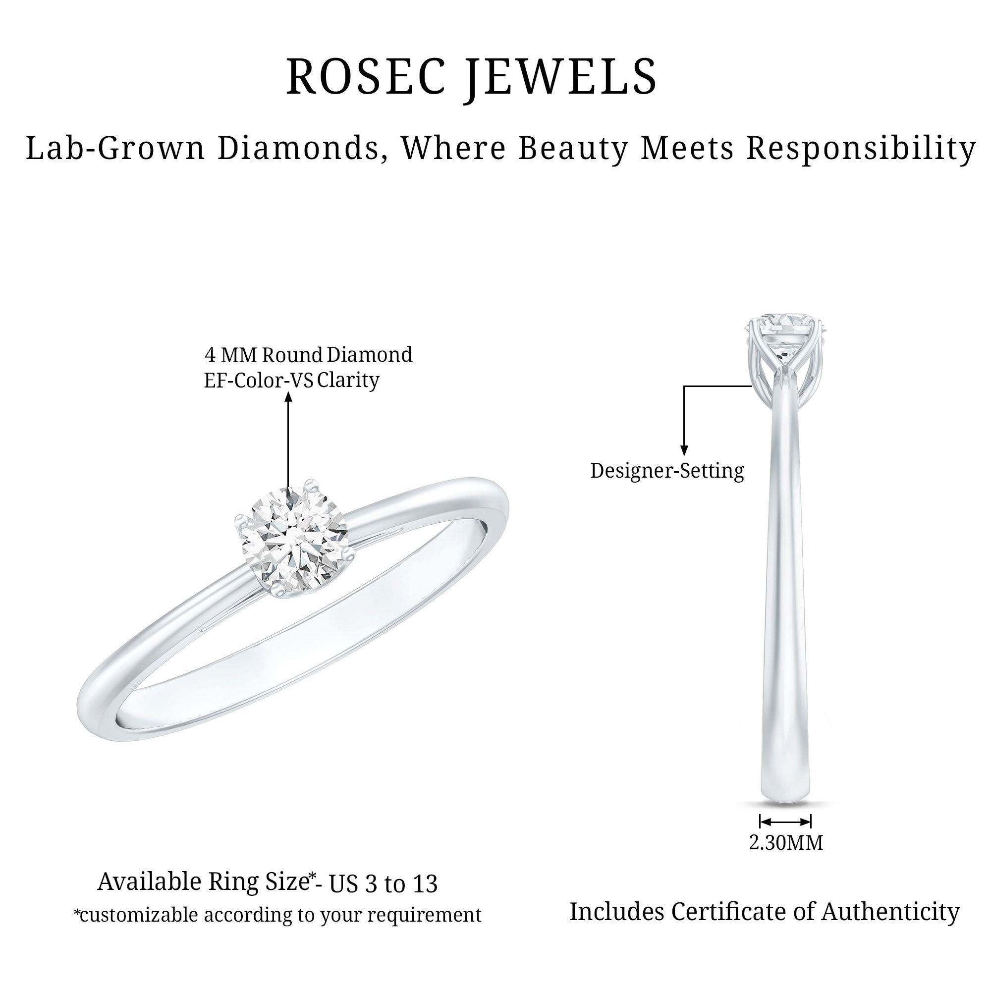 Lab Grown Diamond Solitaire Promise Ring For Women