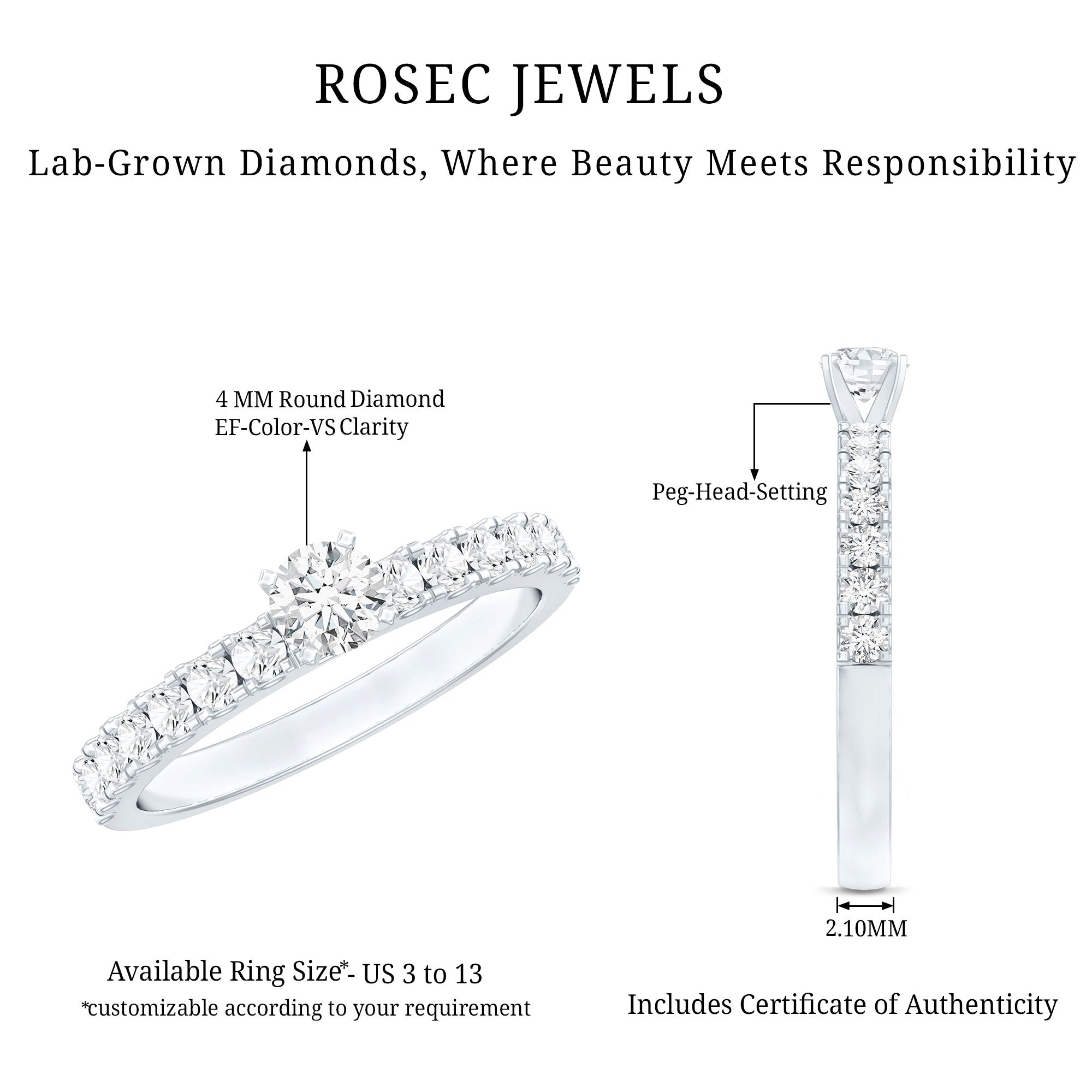 Certified Lab Grown Diamond Engagement Ring with Side Stones