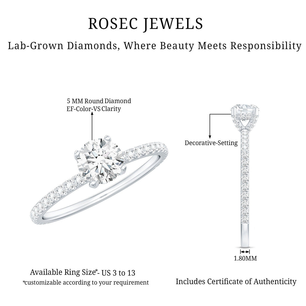 Lab Grown Diamond 5 MM Solitaire Engagement Ring with Side Stones