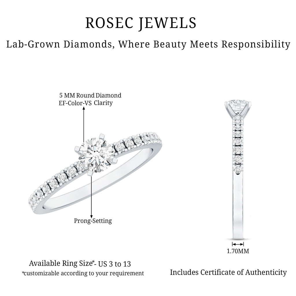 5 MM Lab Grown Diamond Simple Engagement Ring with Side Stones