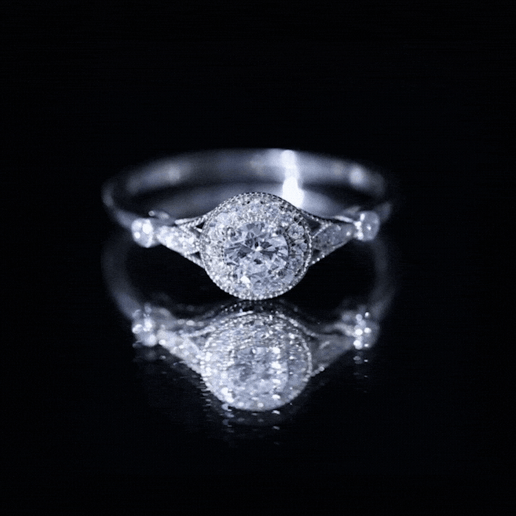 Certified 5 MM Lab Grown Diamond Halo Engagement Ring With Side Stones