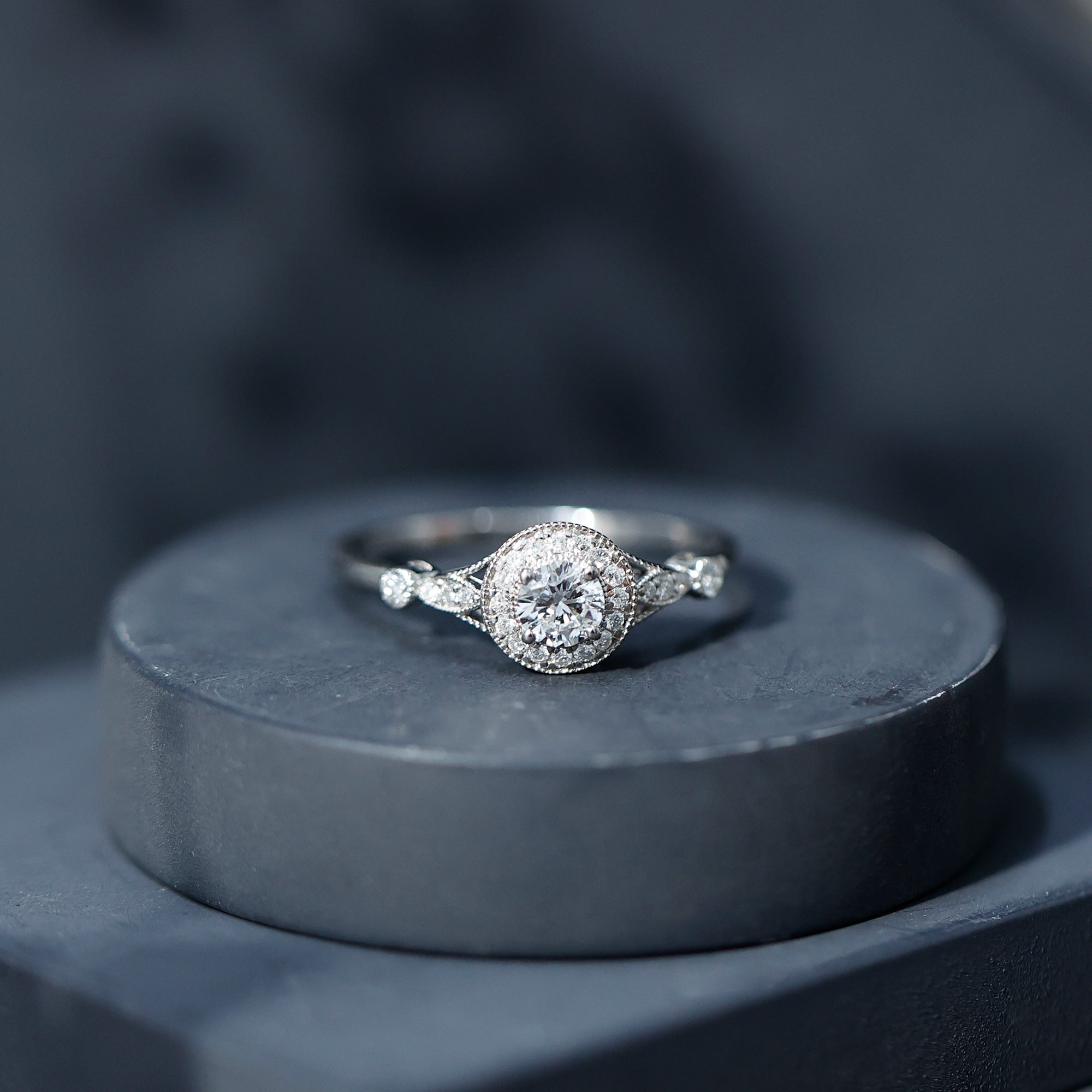 Certified 5 MM Lab Grown Diamond Halo Engagement Ring With Side Stones