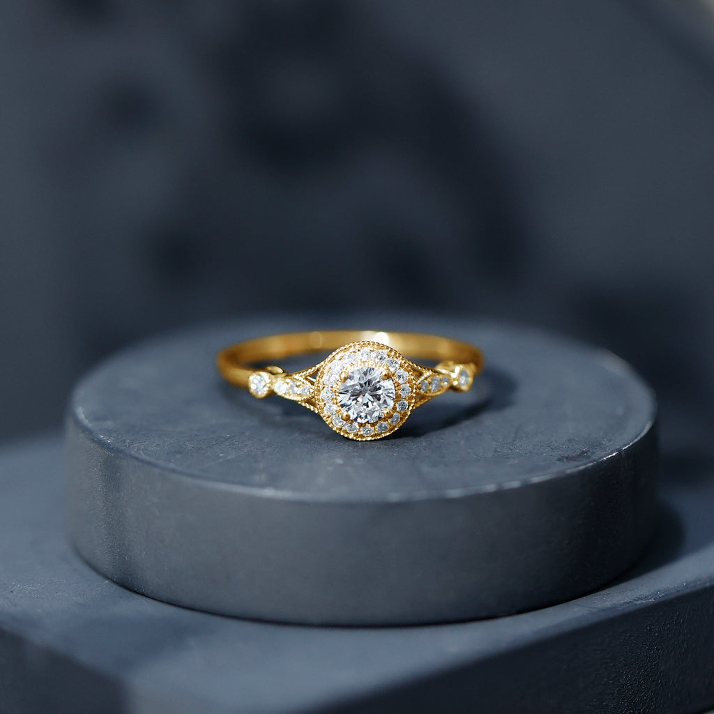 Certified 5 MM Lab Grown Diamond Halo Engagement Ring With Side Stones