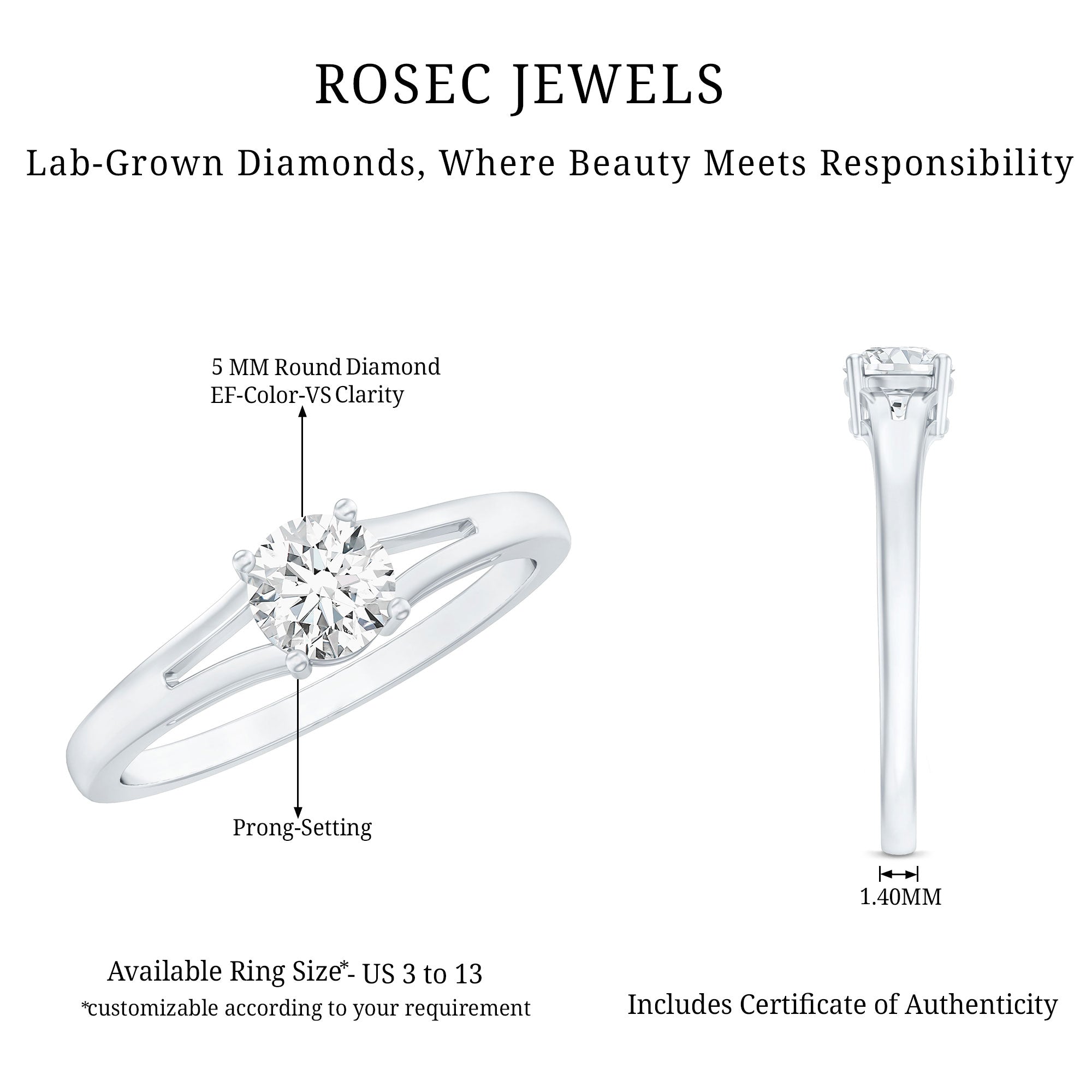 Lab Grown Diamond 5 MM Solitaire Promise Ring With Split Shank