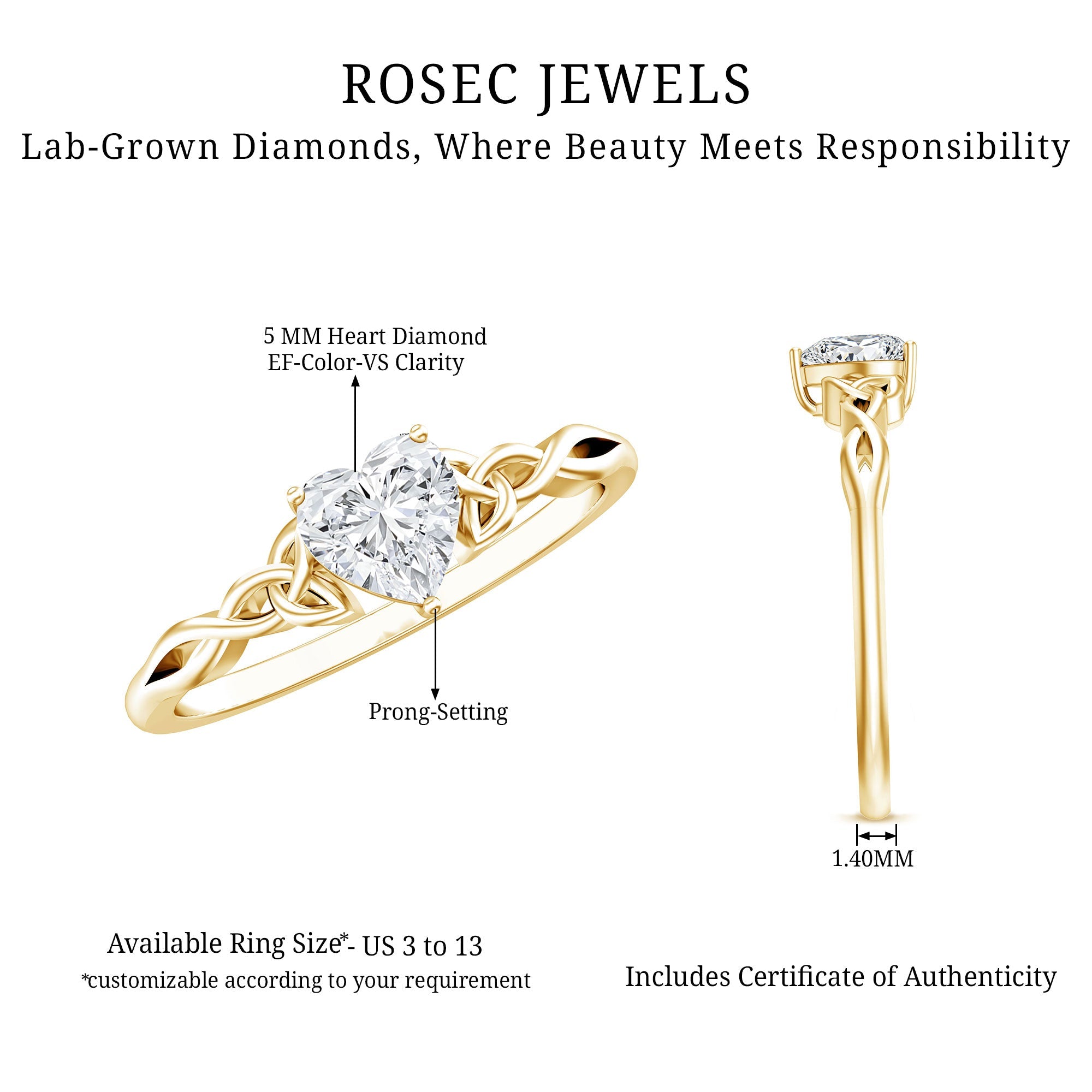 Certified Lab Grown Diamond 5 MM Heart Promise Ring