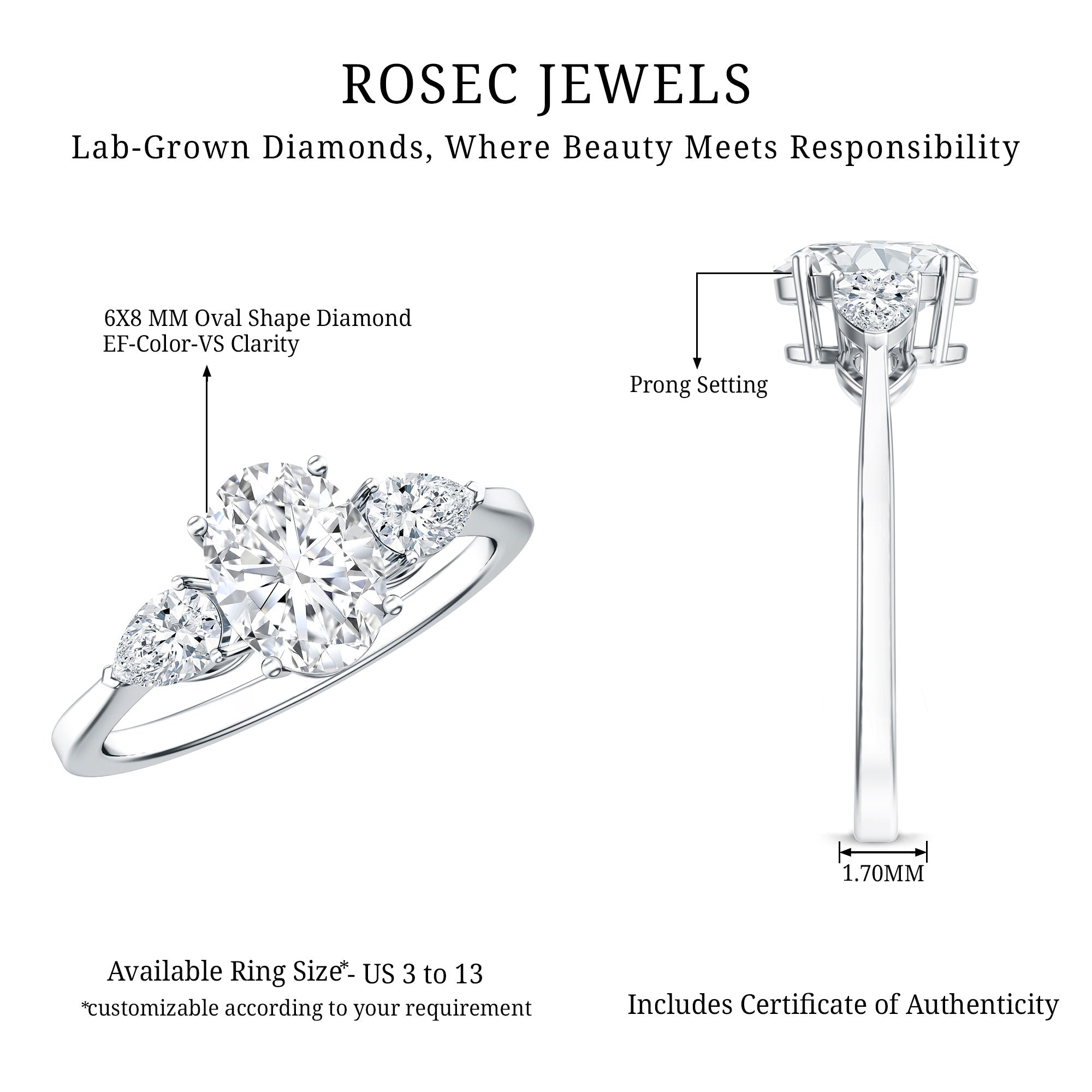 Lab Grown Diamond Past Present Future Engagement Ring For Women
