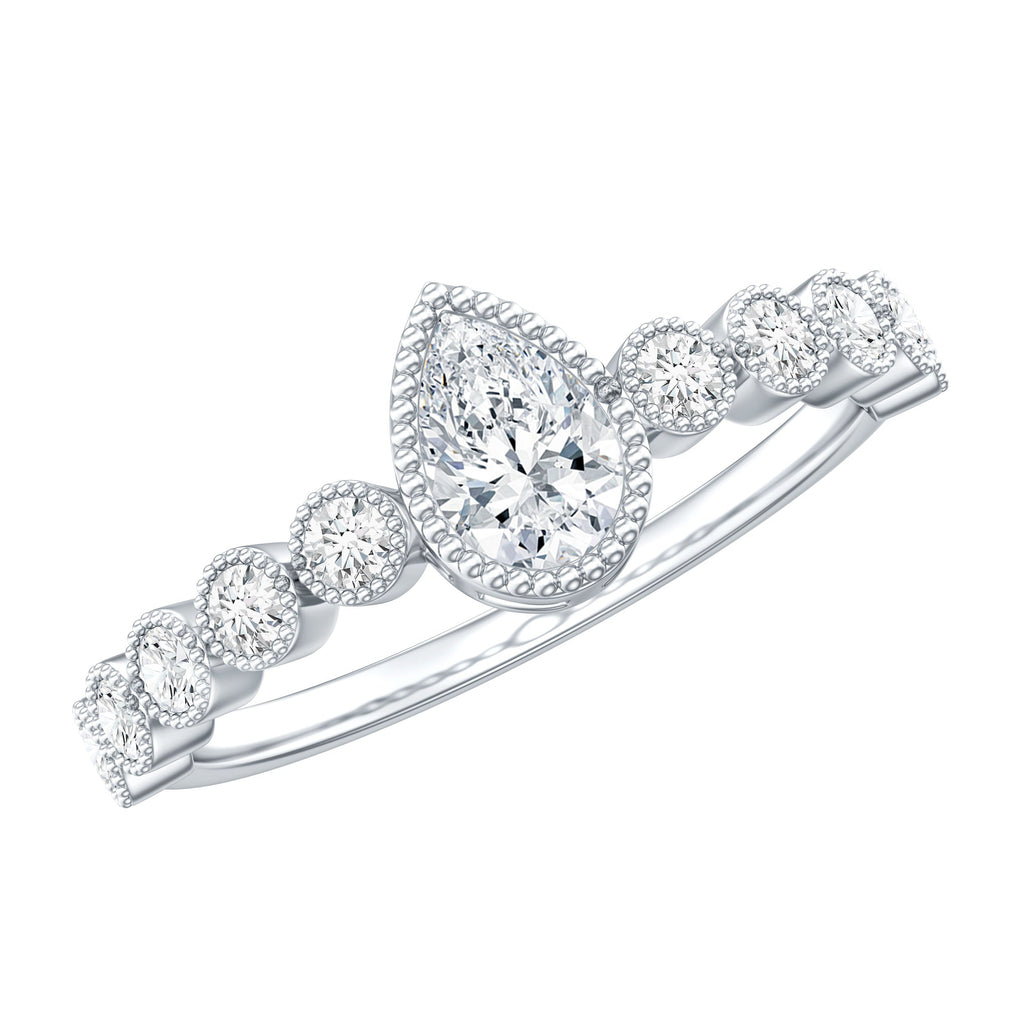 Lab Grown Diamond 5X7 MM Pear Shaped Engagement Ring With Side Stones