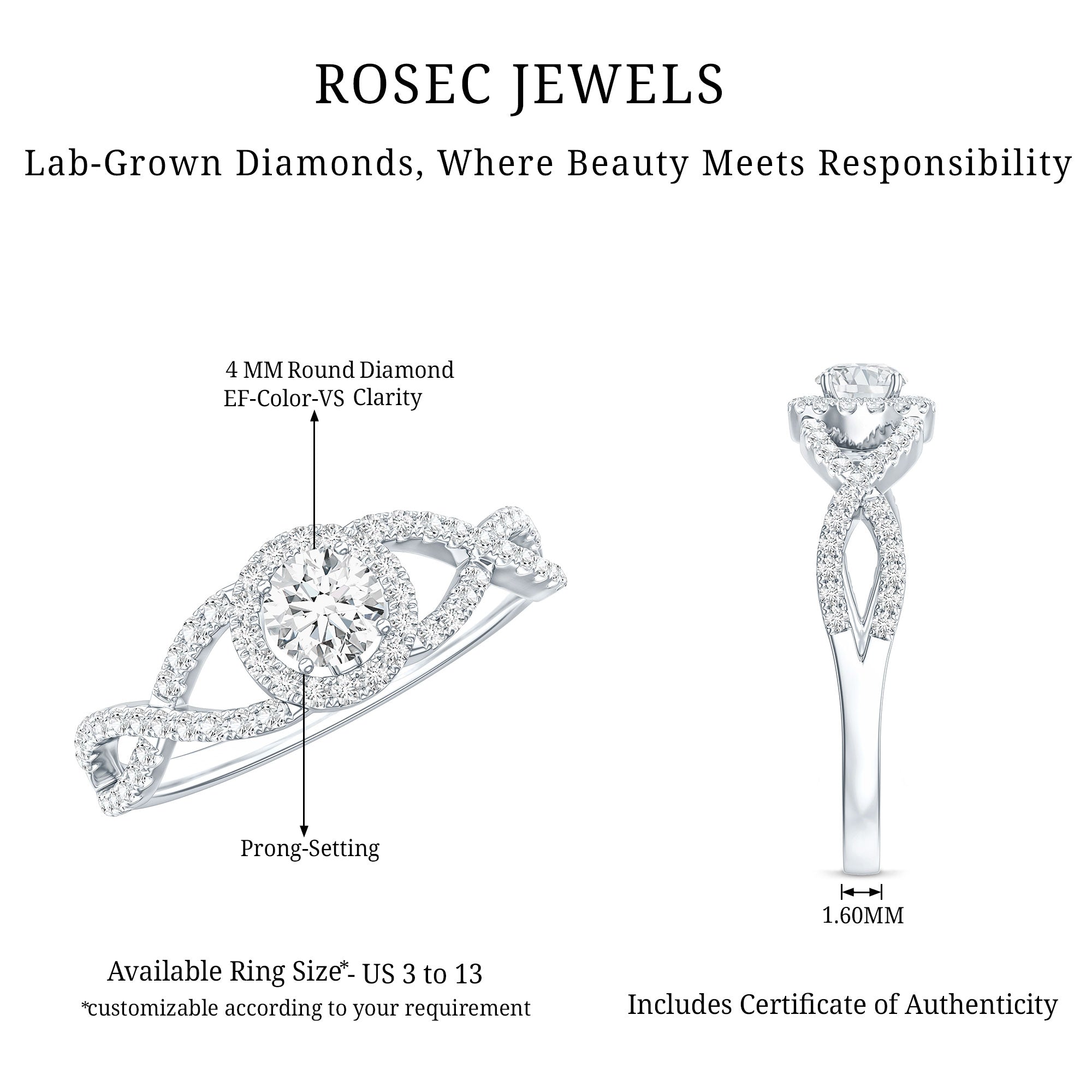 Certified Lab Grown Diamond Halo Criss Cross Engagement Ring