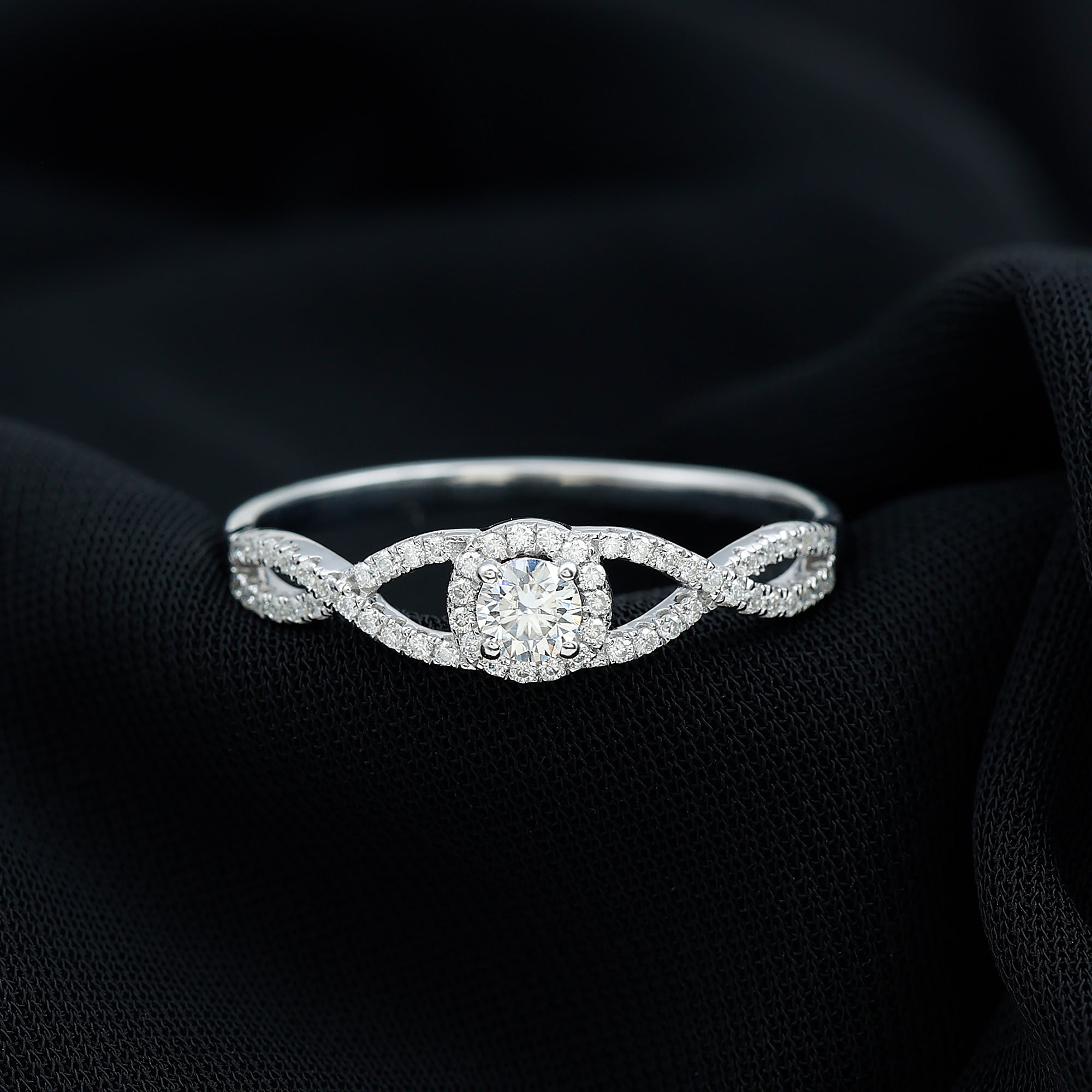 Certified Lab Grown Diamond Halo Criss Cross Engagement Ring
