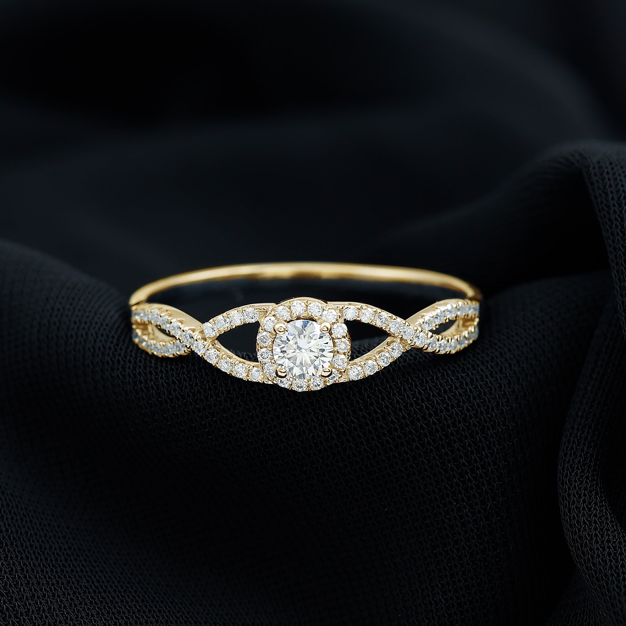 Certified Lab Grown Diamond Halo Criss Cross Engagement Ring