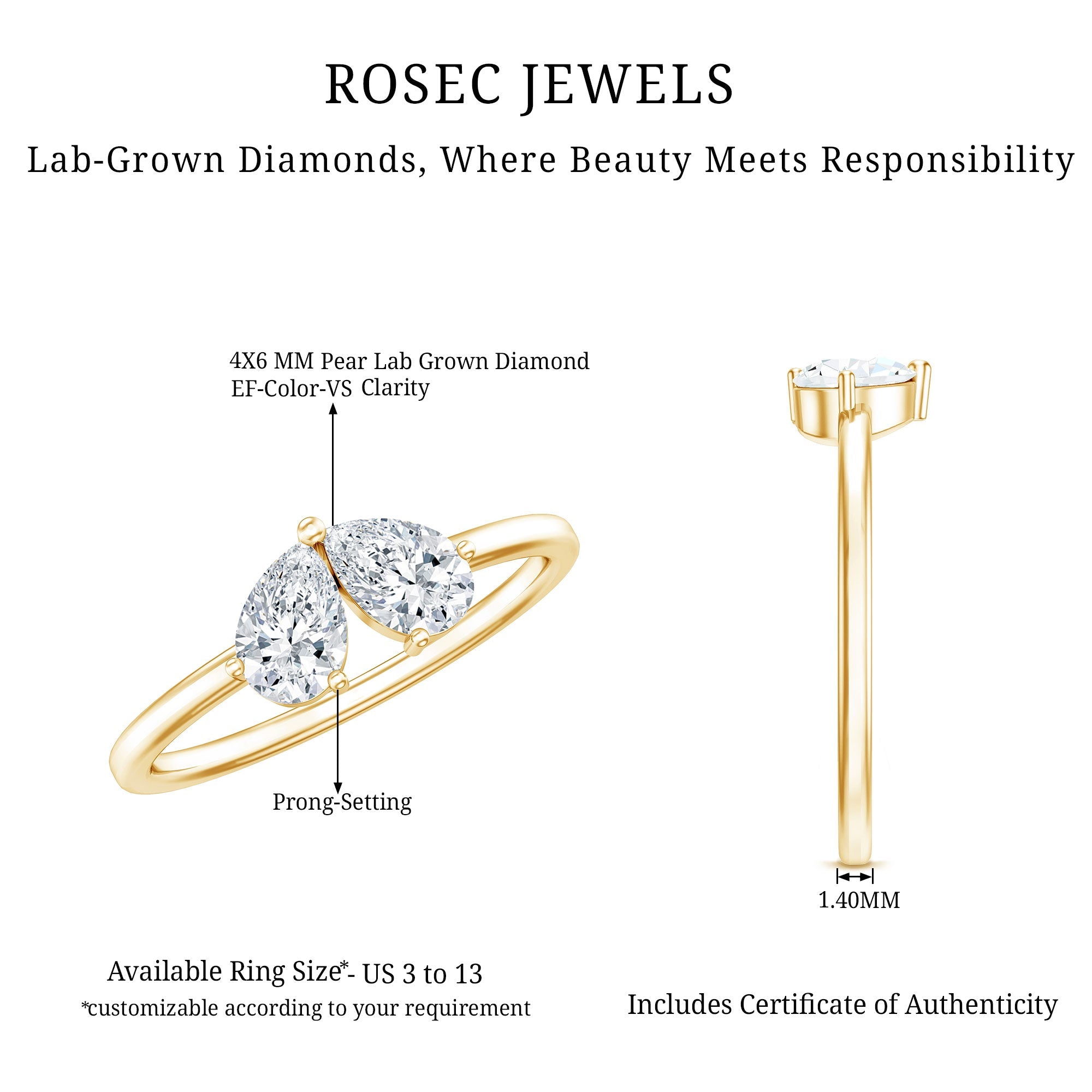 Certified Lab Grown Diamond 2 Stone Promise Ring