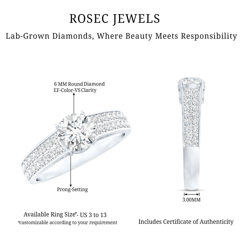 Certified Lab Grown Diamond 1Ct Engagement Ring With Side Stones