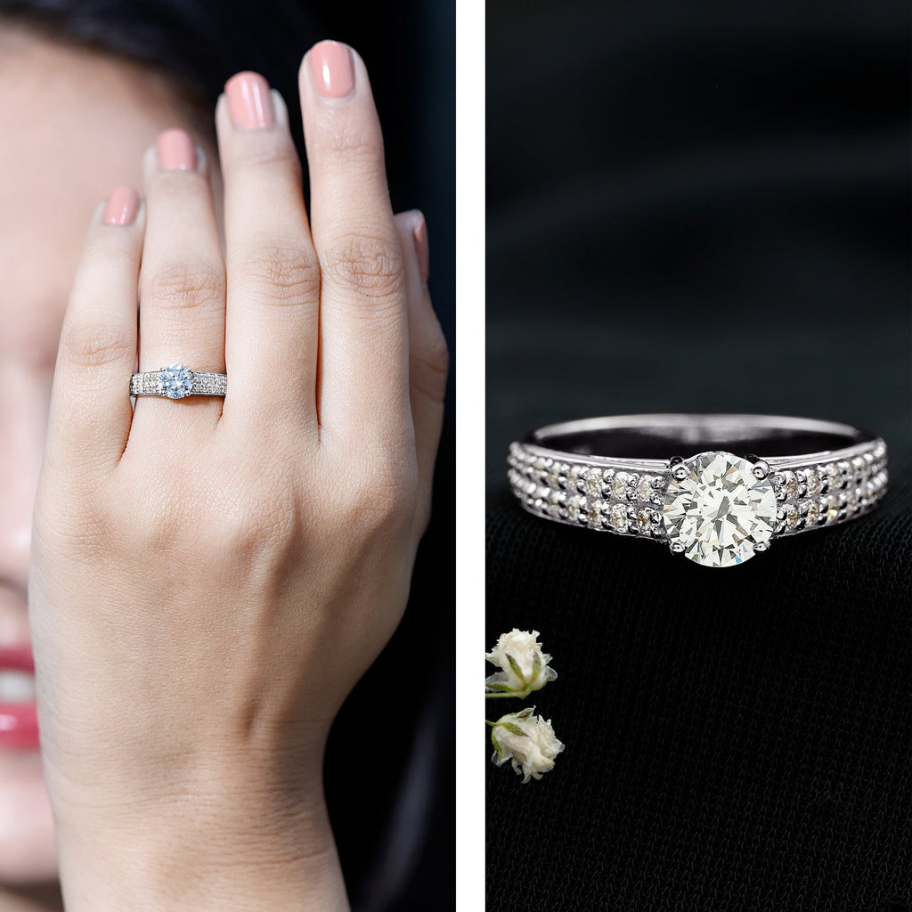 Certified Lab Grown Diamond 1Ct Engagement Ring With Side Stones