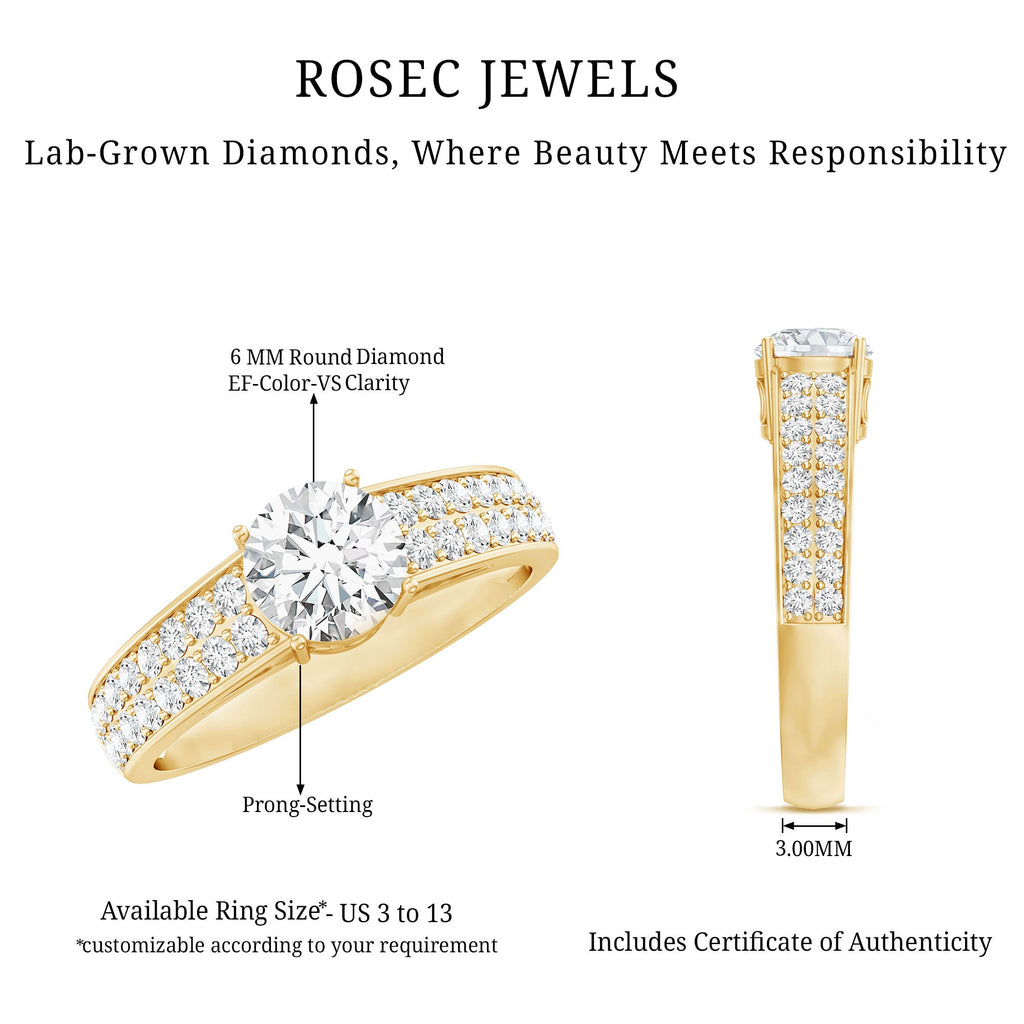 Certified Lab Grown Diamond 1Ct Engagement Ring With Side Stones