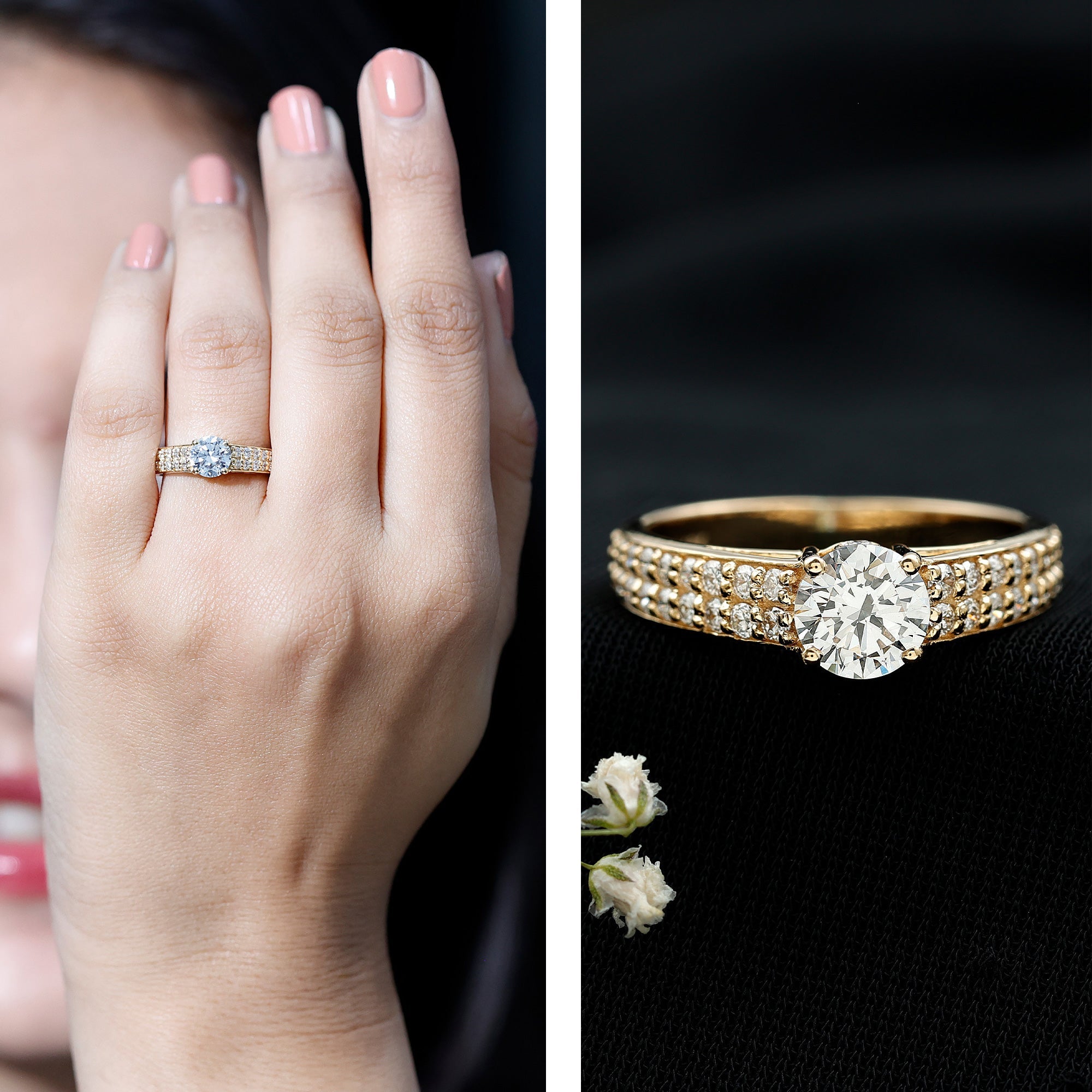 Certified Lab Grown Diamond 1Ct Engagement Ring With Side Stones