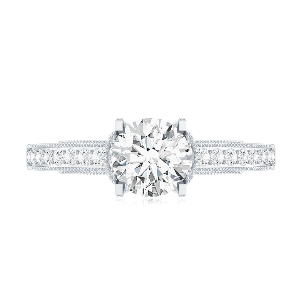 Certified Lab Grown Diamond 6 MM Round Engagement Ring With Side Stones