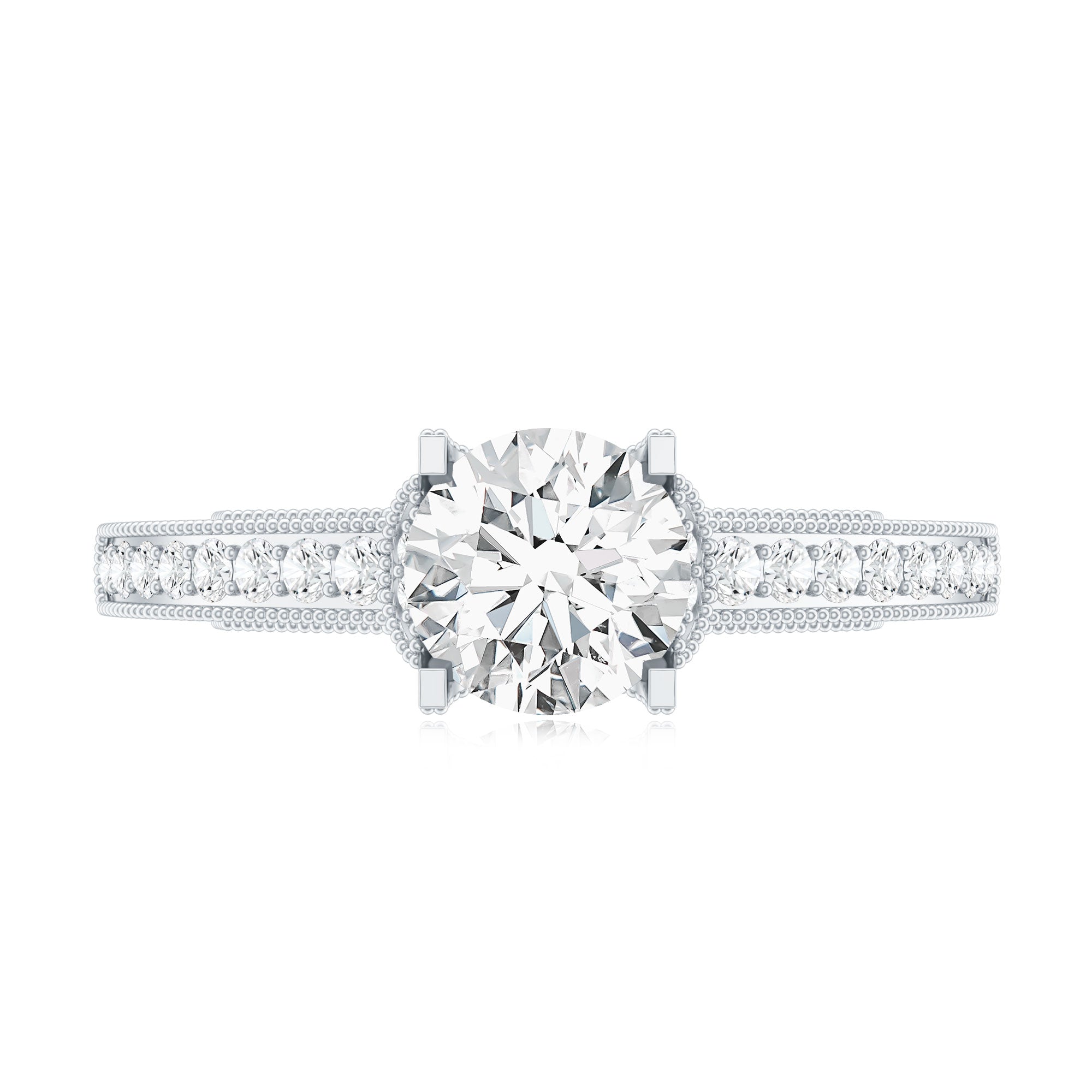 Certified Lab Grown Diamond 6 MM Round Engagement Ring With Side Stones