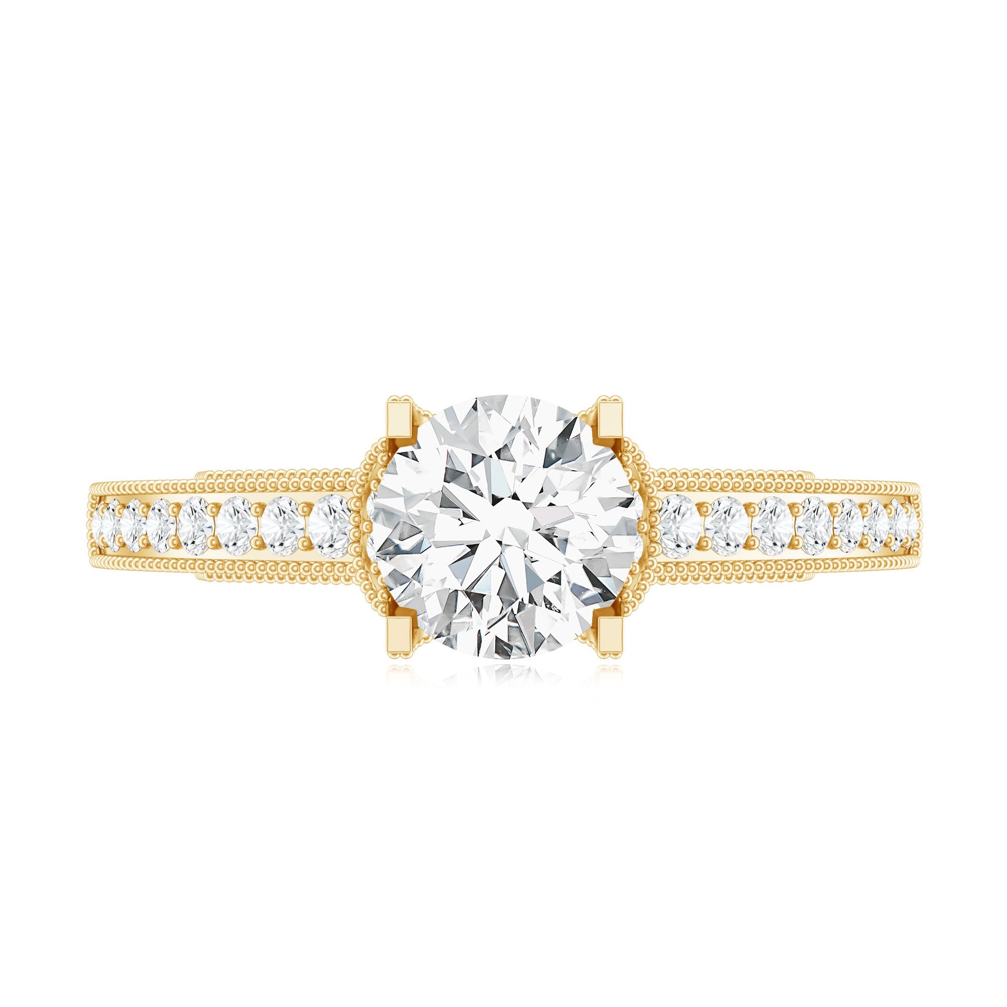 Certified Lab Grown Diamond 6 MM Round Engagement Ring With Side Stones