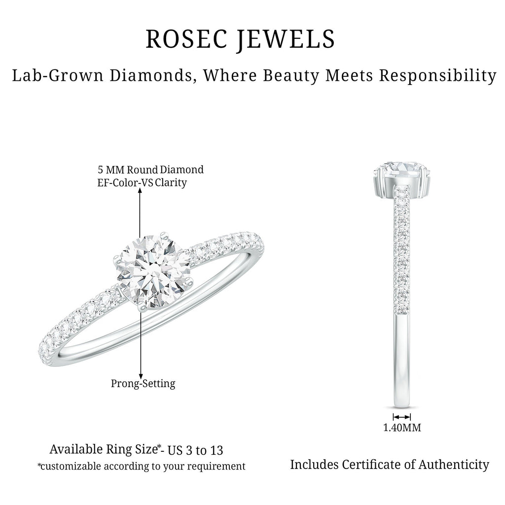 Certified 5 MM Lab Grown Diamond Engagement Ring With Side Stones
