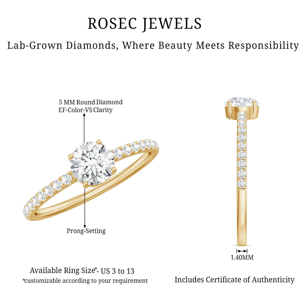 Certified 5 MM Lab Grown Diamond Engagement Ring With Side Stones