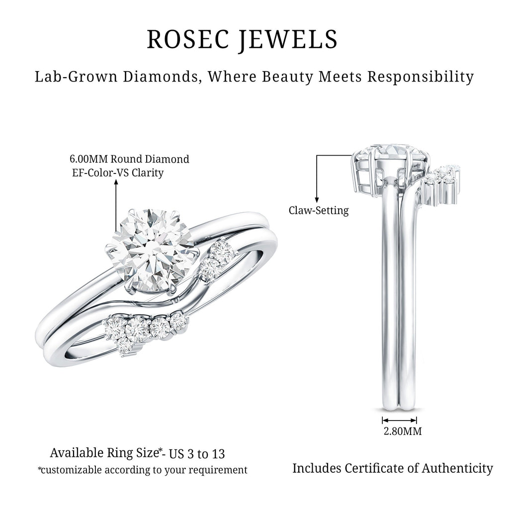 Certified 6 MM Lab Grown Diamond Designer Bridal Ring Set