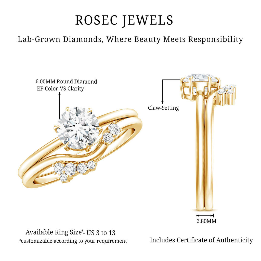 Certified 6 MM Lab Grown Diamond Designer Bridal Ring Set