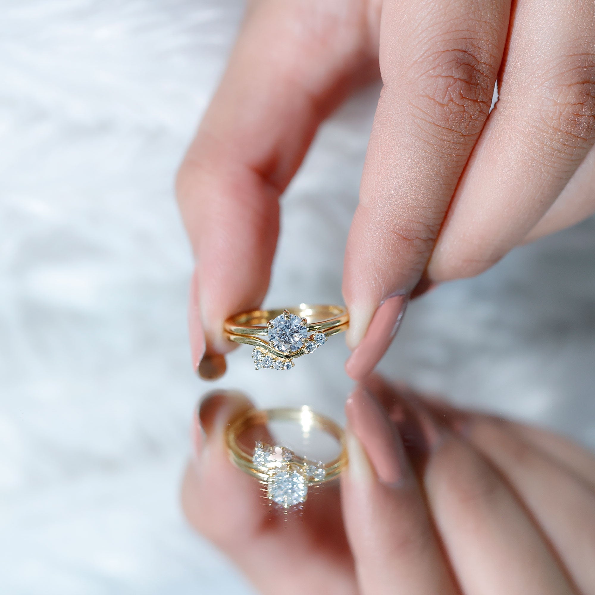 Certified 6 MM Lab Grown Diamond Designer Bridal Ring Set