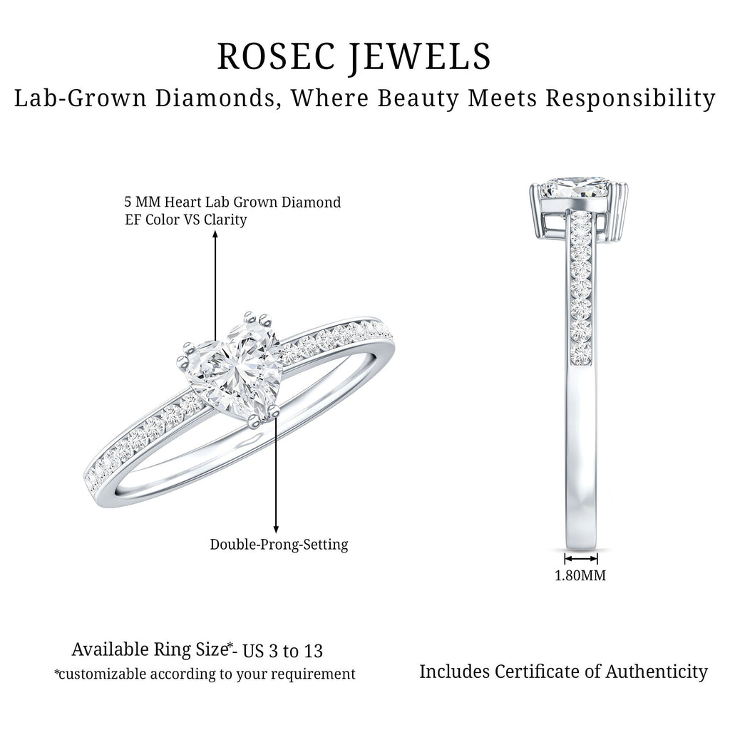 Lab Grown Diamond 5 MM Heart Engagement Ring With Side Stones