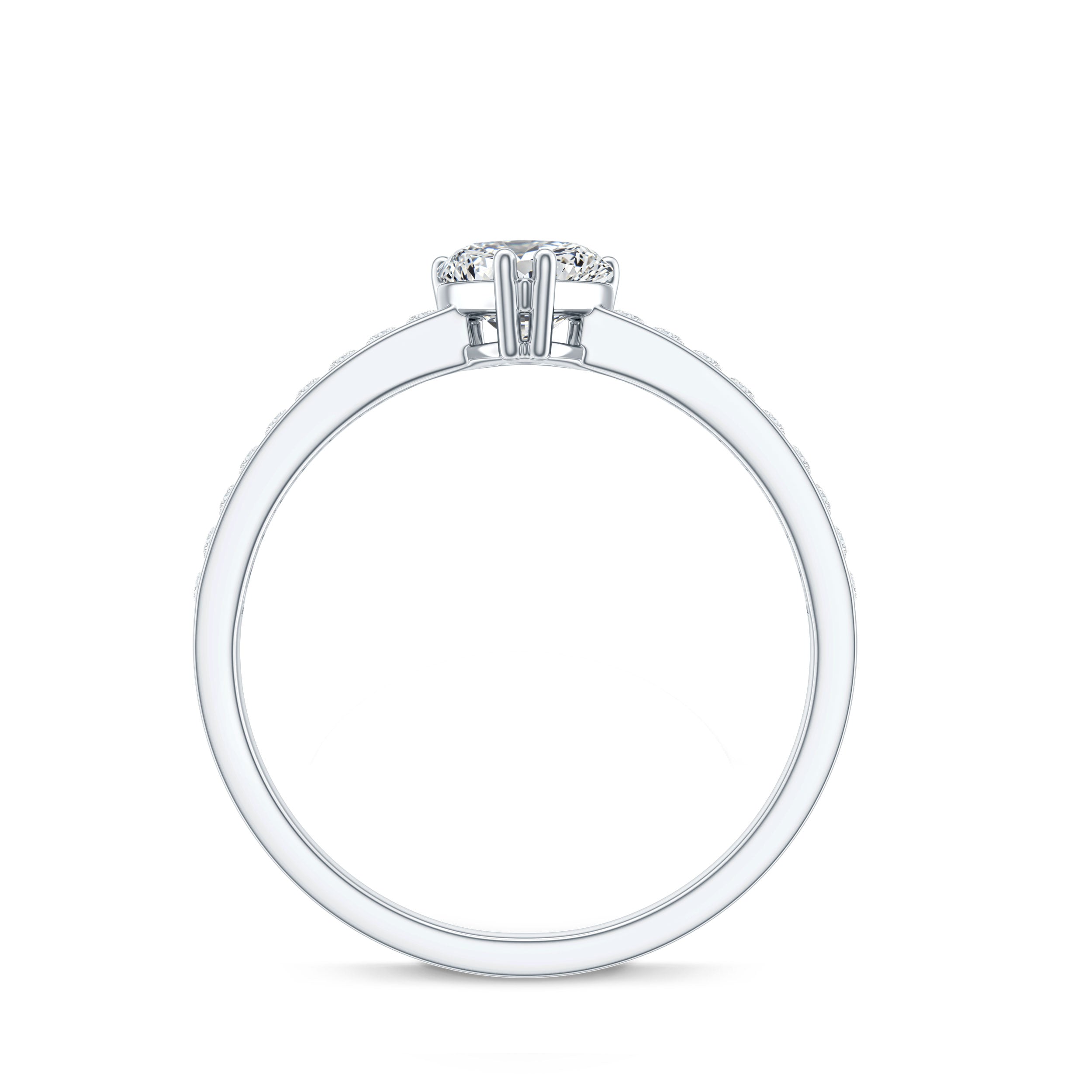 Lab Grown Diamond 5 MM Heart Engagement Ring With Side Stones