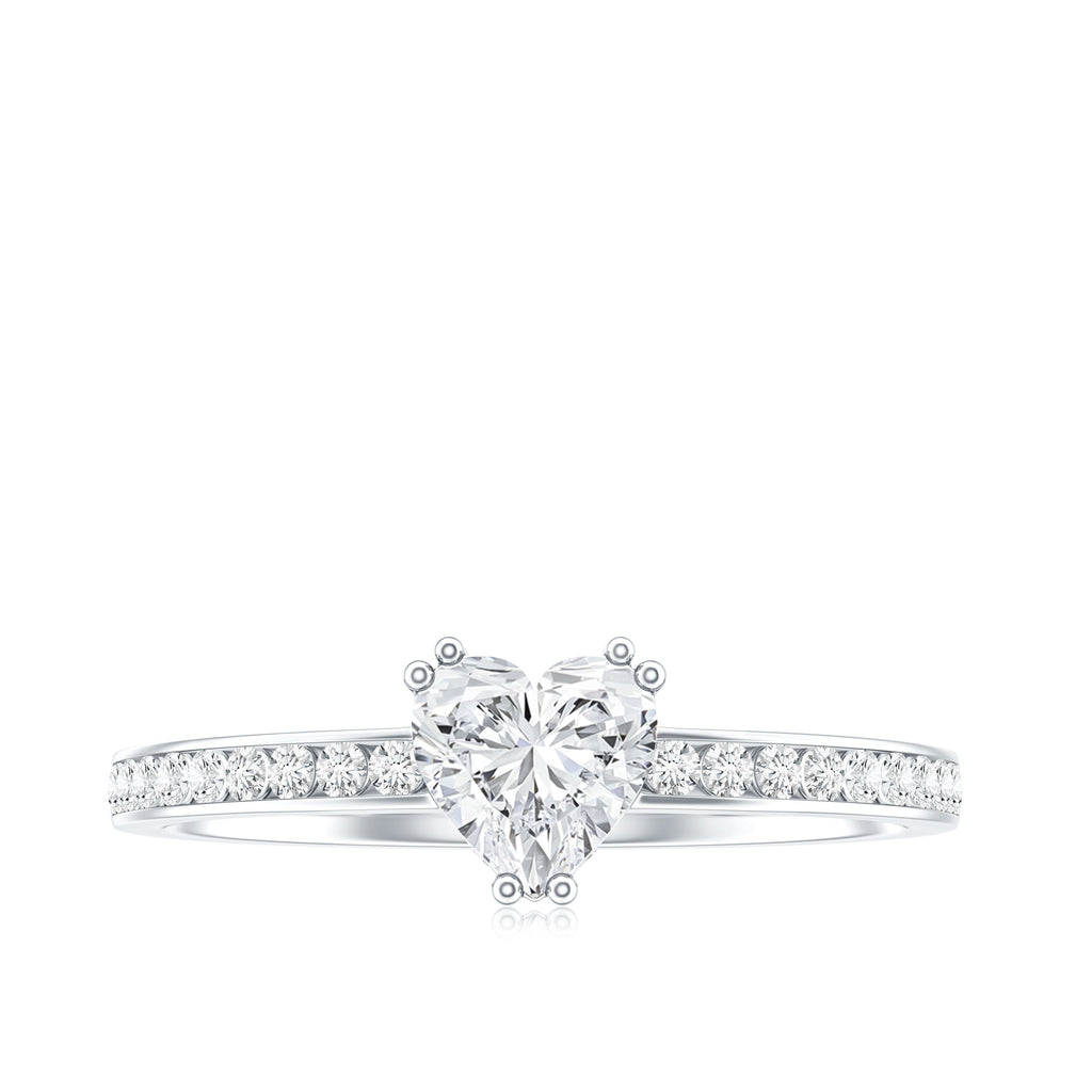 Lab Grown Diamond 5 MM Heart Engagement Ring With Side Stones