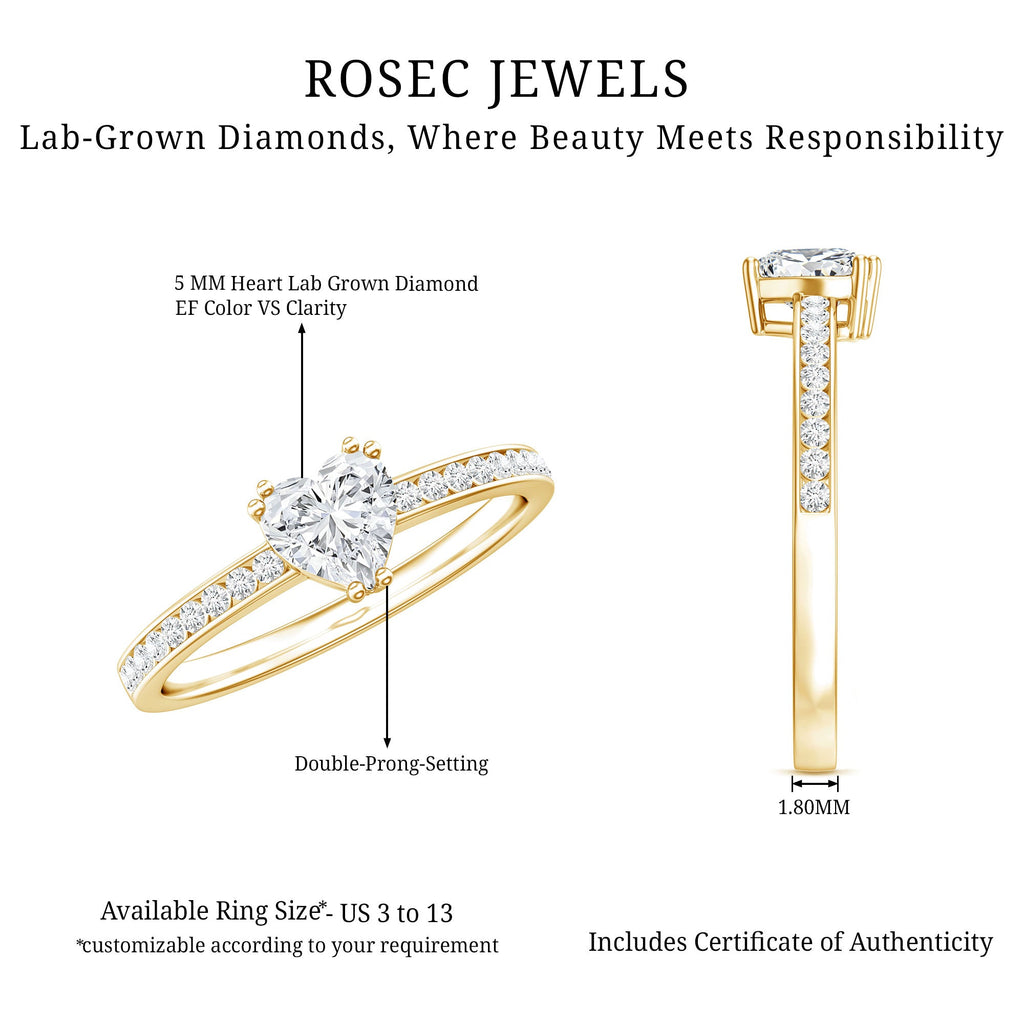 Lab Grown Diamond 5 MM Heart Engagement Ring With Side Stones