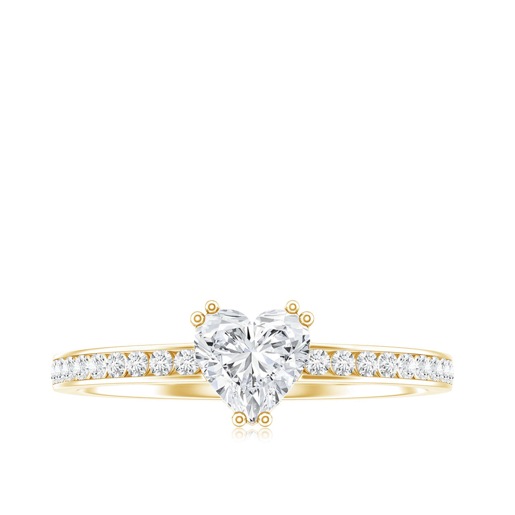 Lab Grown Diamond 5 MM Heart Engagement Ring With Side Stones