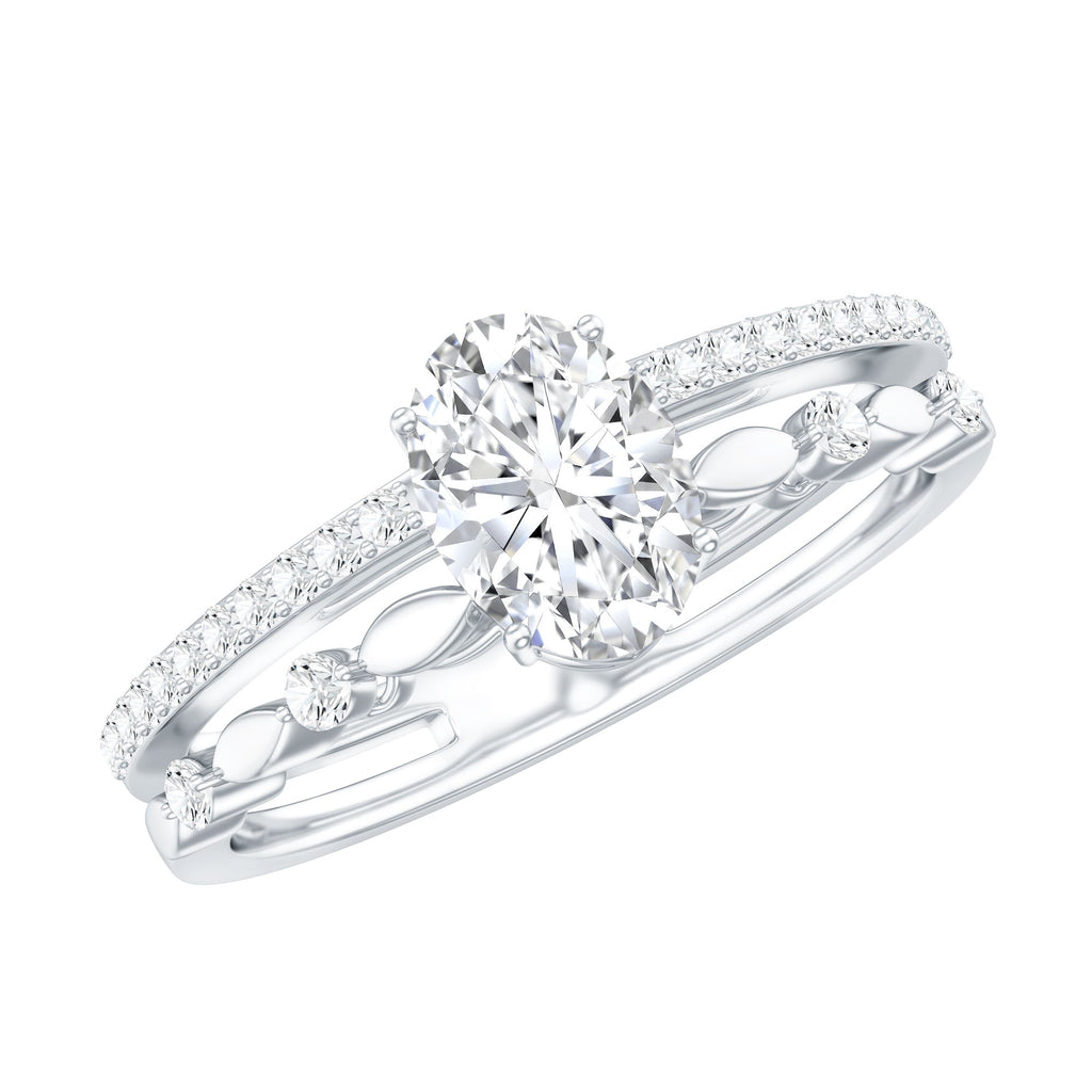 Lab Grown Diamond 0.75 Carat Oval Shaped Double Band Engagement Ring