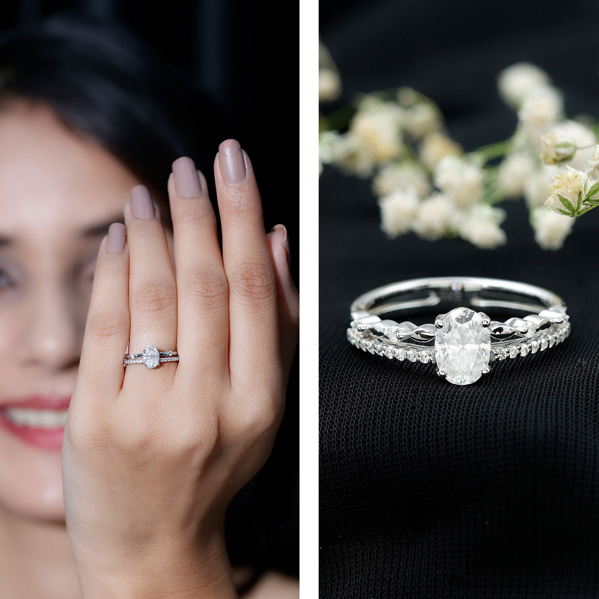 Lab Grown Diamond 0.75 Carat Oval Shaped Double Band Engagement Ring