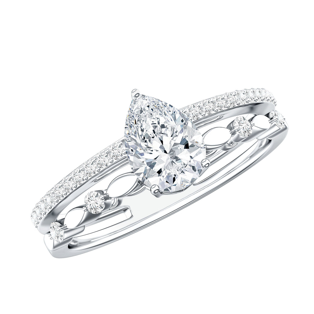 Certified Lab Grown Diamond 5X7 MM Teardrop Double Band Engagement Ring