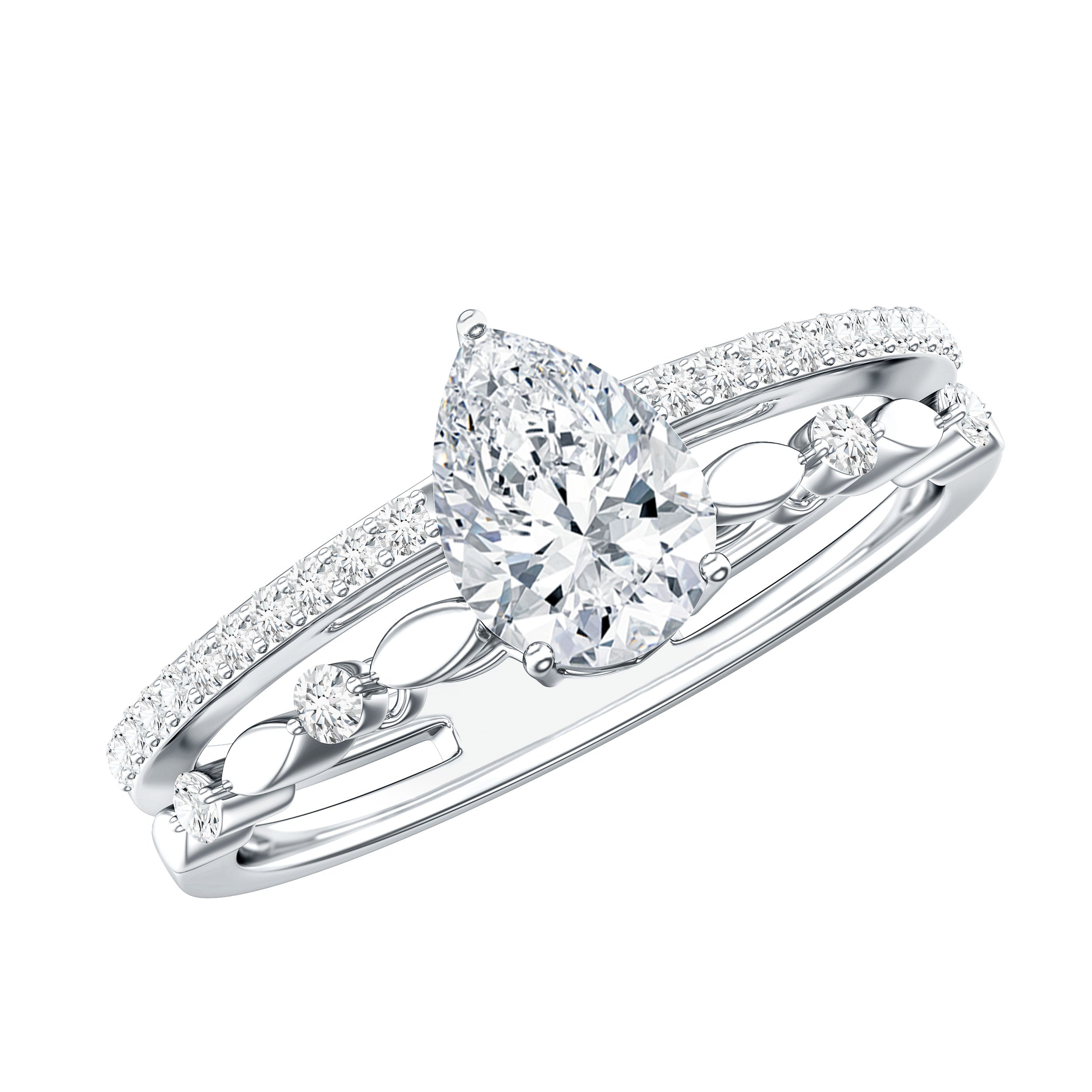Certified Lab Grown Diamond 5X7 MM Teardrop Double Band Engagement Ring