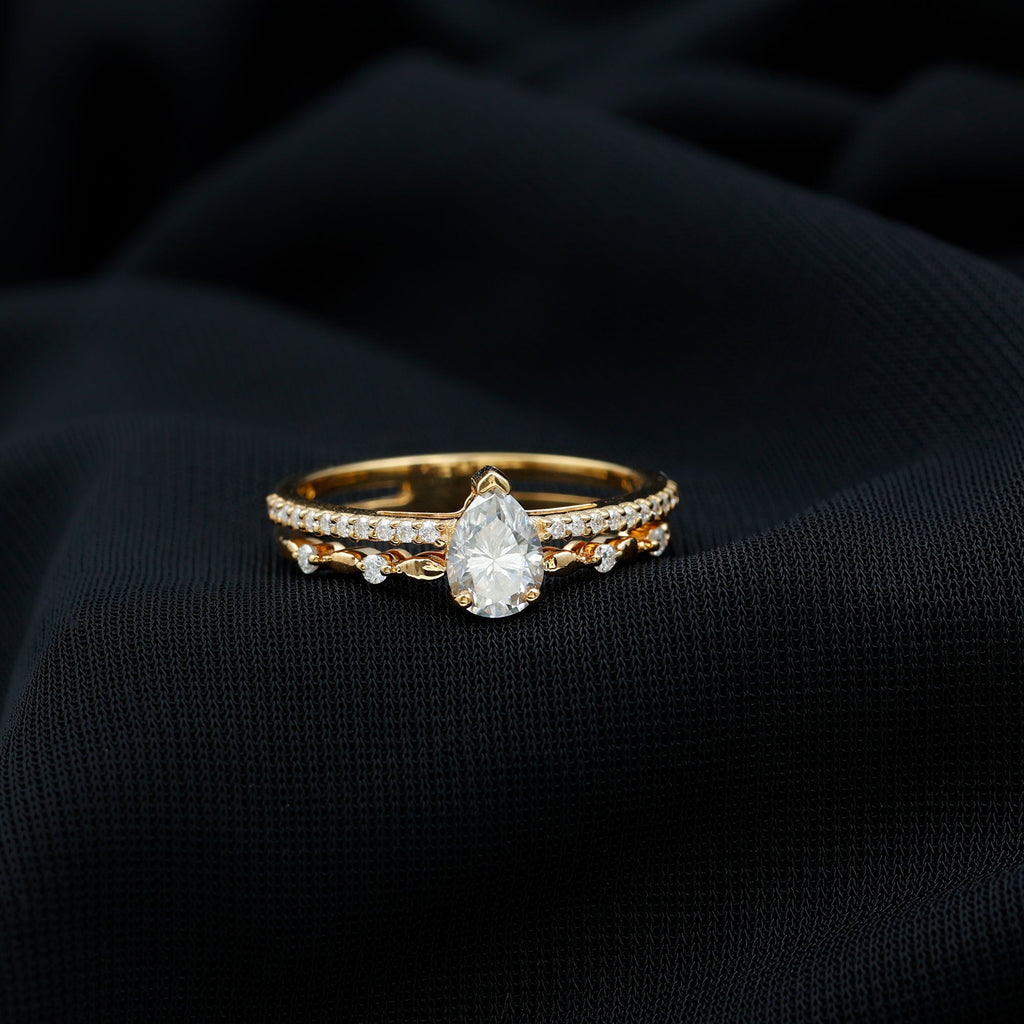 Certified Lab Grown Diamond 5X7 MM Teardrop Double Band Engagement Ring