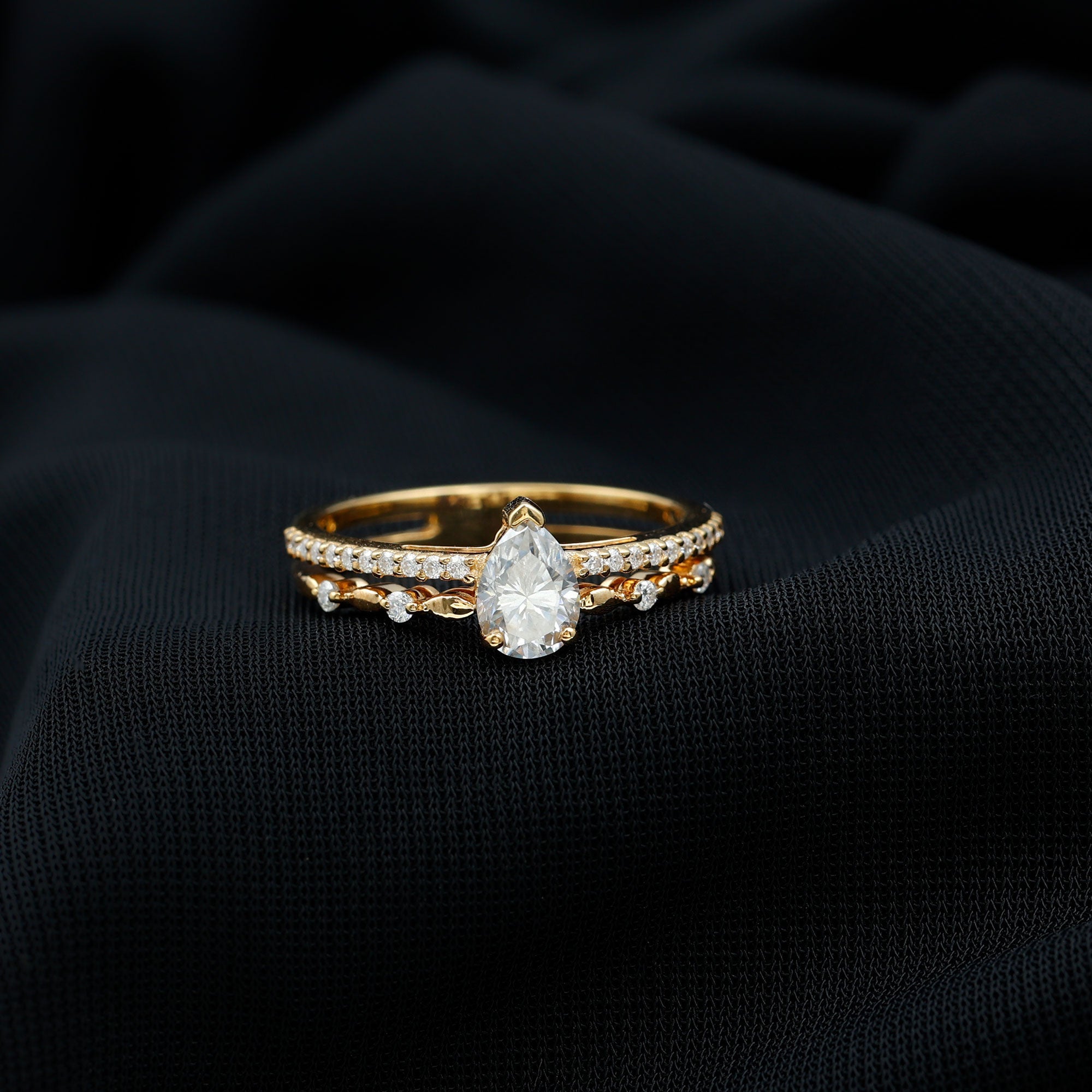Certified Lab Grown Diamond 5X7 MM Teardrop Double Band Engagement Ring