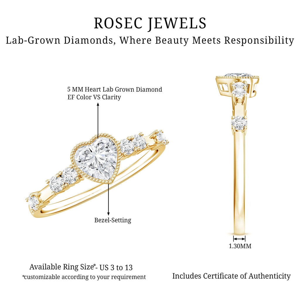 Bezel Set Lab Grown Diamond Heart Shaped Engagement Ring