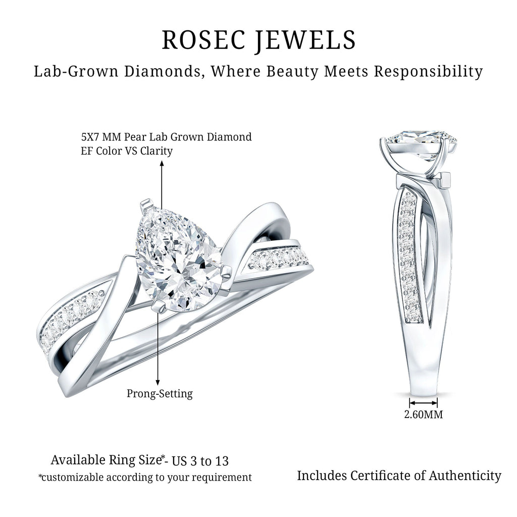 Certified Lab Grown Diamond 5X7 MM Pear Shaped Engagement Ring