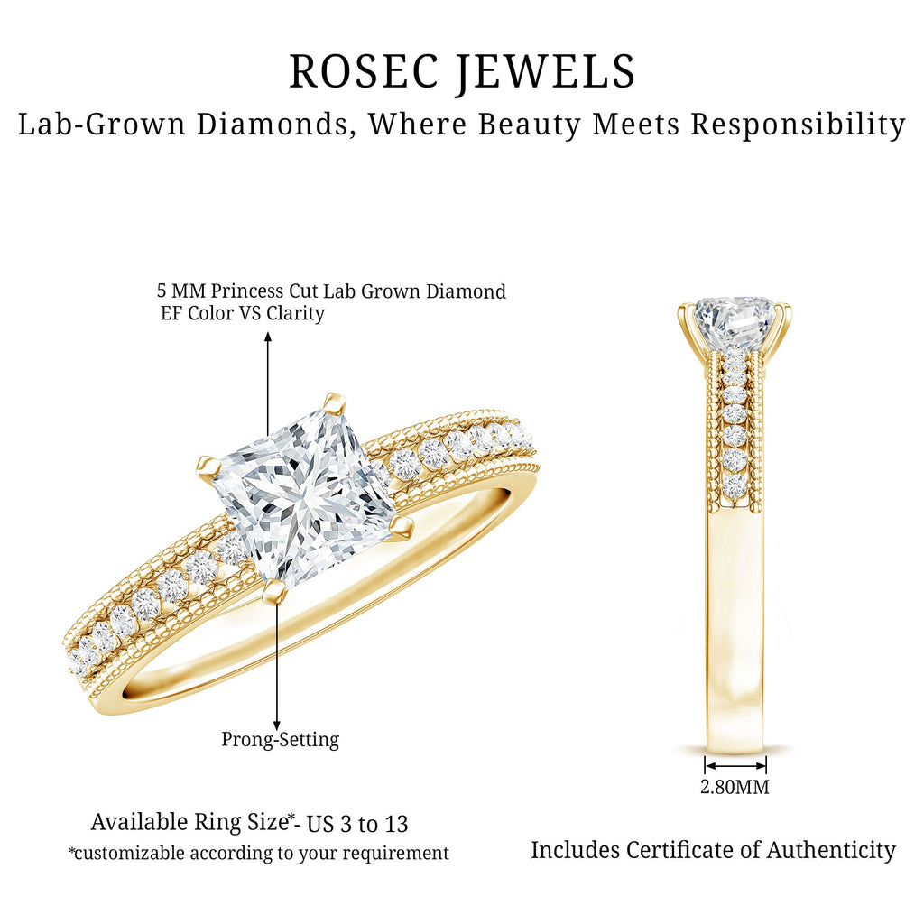 Certified Lab Grown Diamond 5 MM Princess Cut Engagement Ring For Women