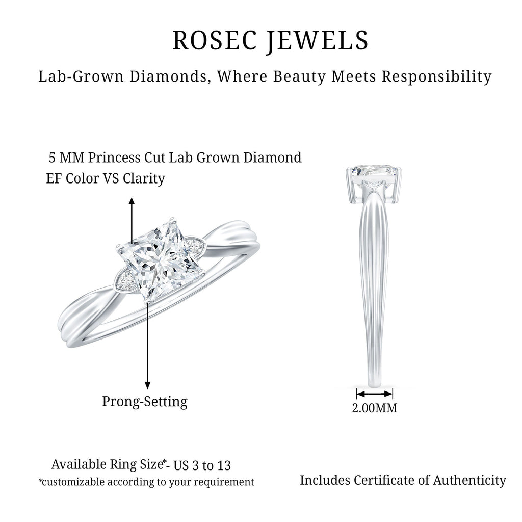 5 MM Princess Cut Lab Grown Diamond Solitaire Promise Ring