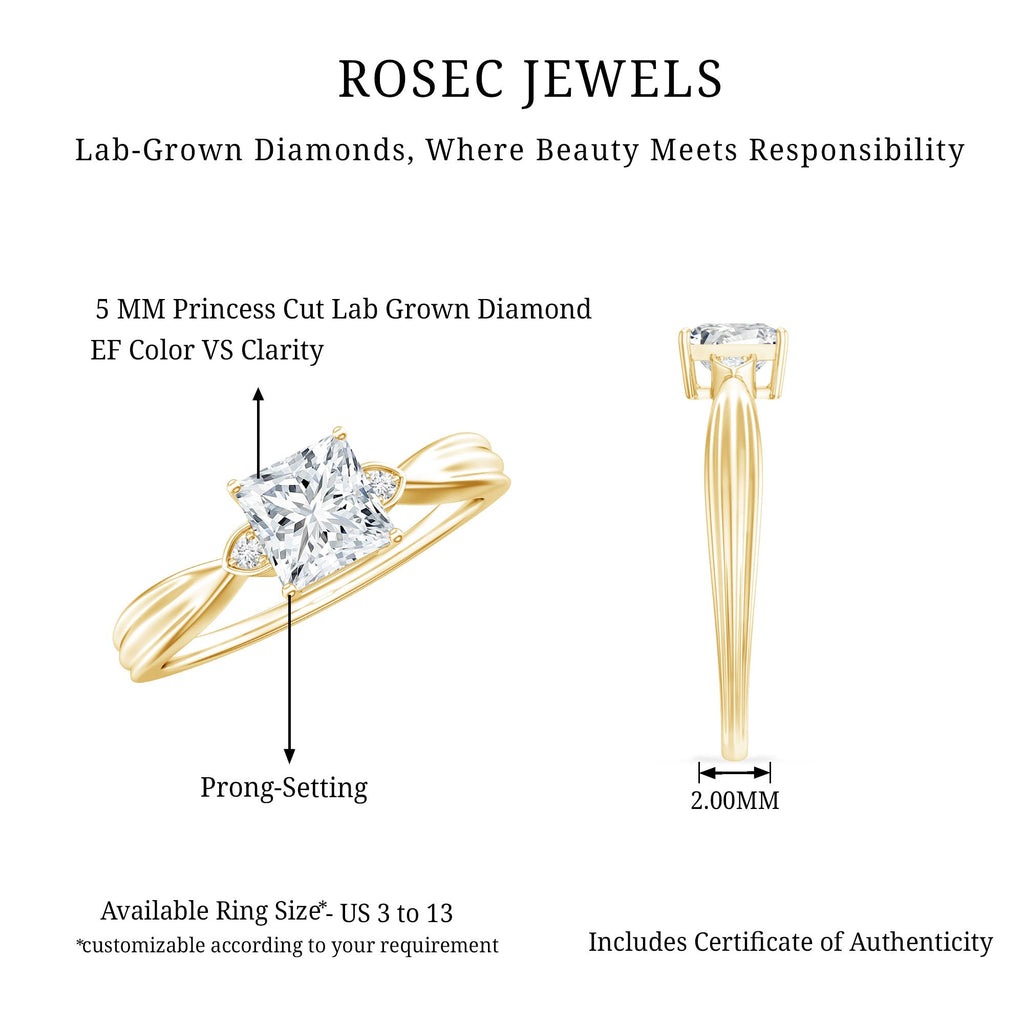 5 MM Princess Cut Lab Grown Diamond Solitaire Promise Ring