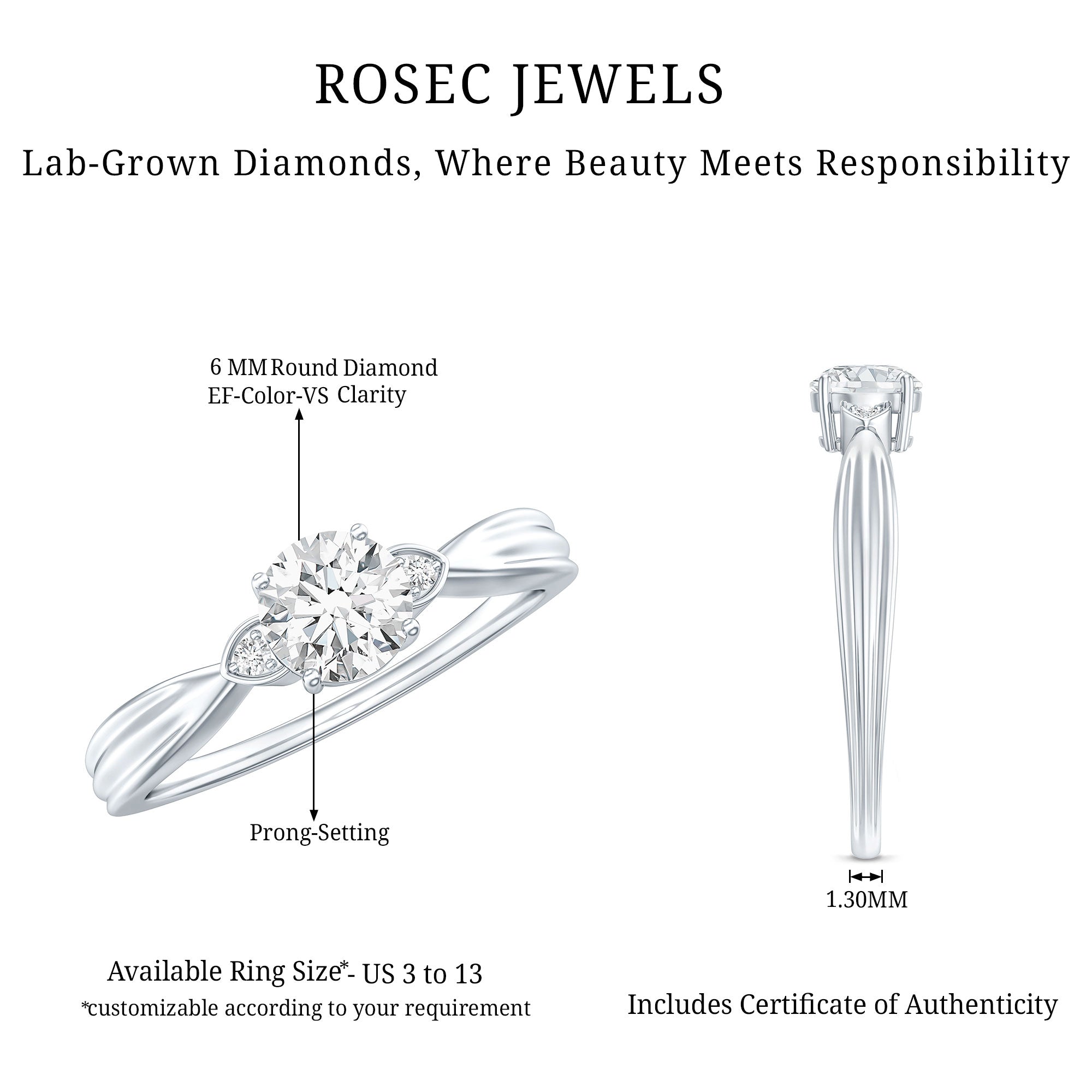 Certified Lab Grown Diamond 6 MM Solitaire Promise Ring