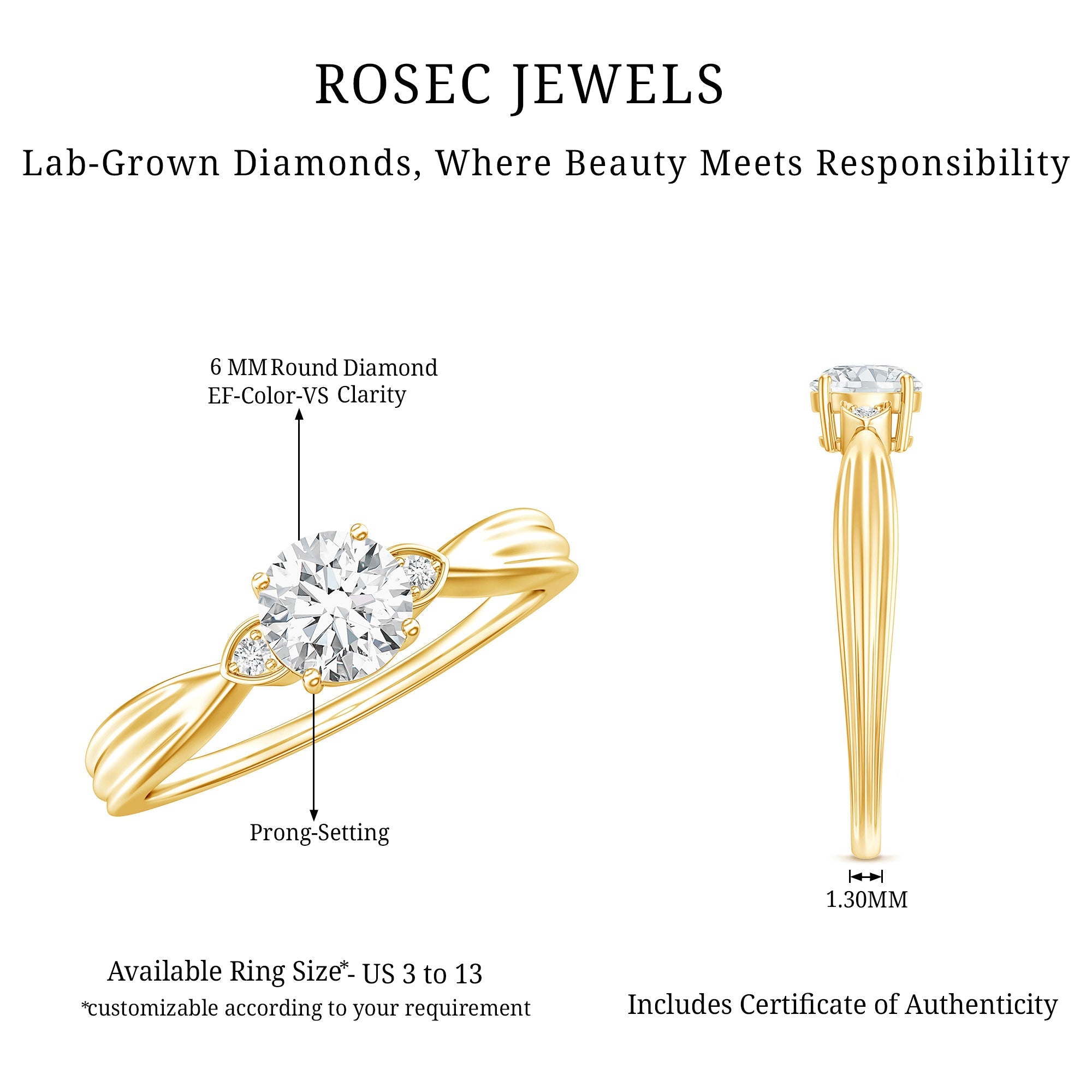 Certified Lab Grown Diamond 6 MM Solitaire Promise Ring